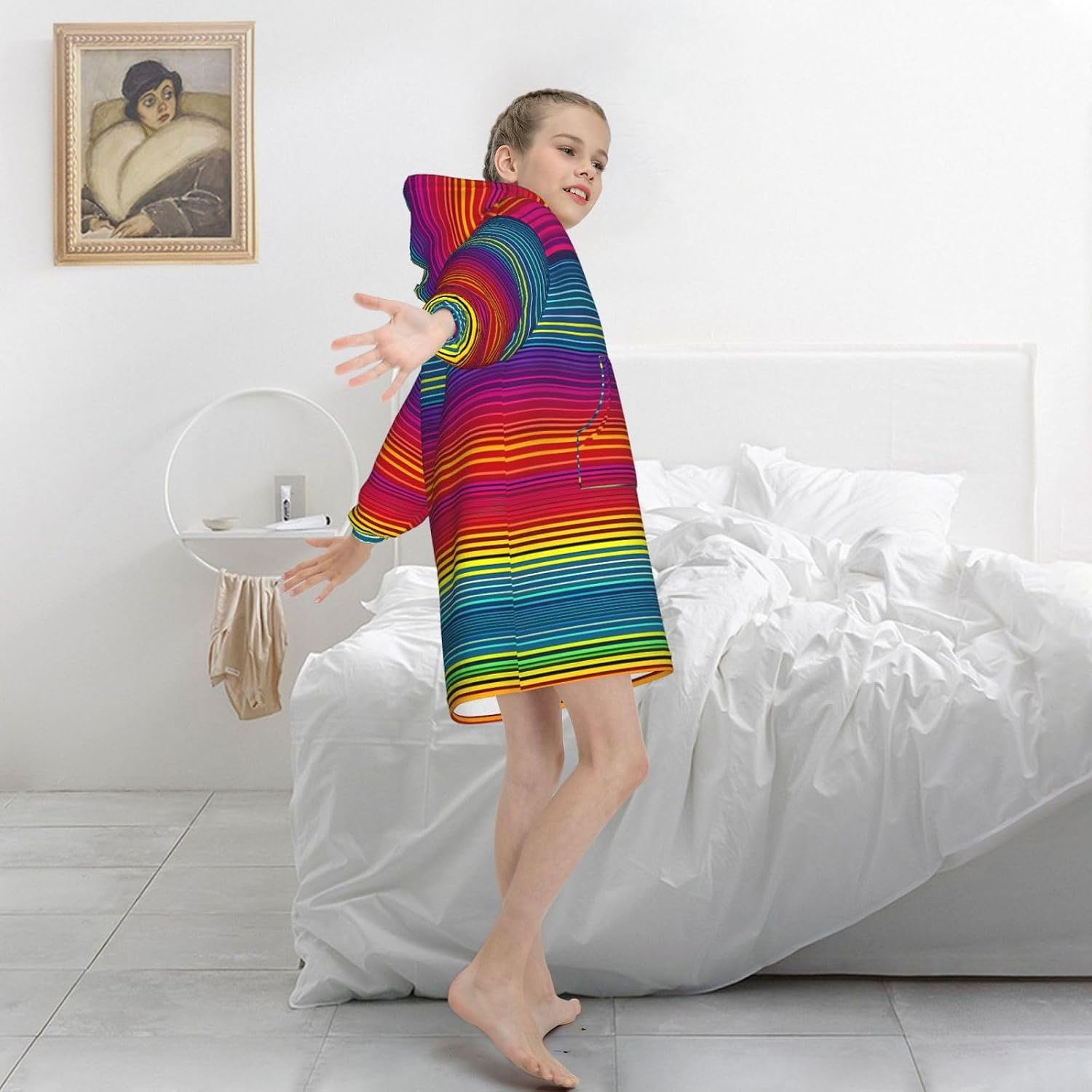 Rainbow Pattern Print Oversized Blanket Hoodie, Wearable Blanket Hooded,Hooded Pullover With Pocket