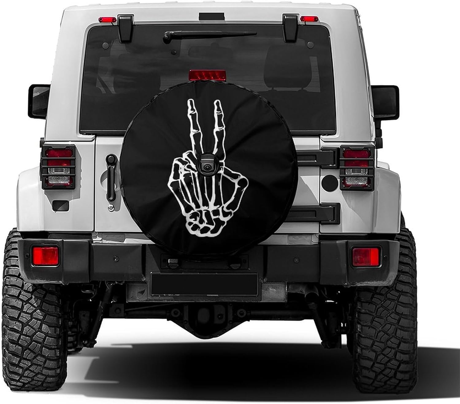 Skeleton Peace Spare Tire Cover with Backup Camera Hole Wheel Tire Cover Fit Trailer, RV, SUV and Many Vehicle 17inch