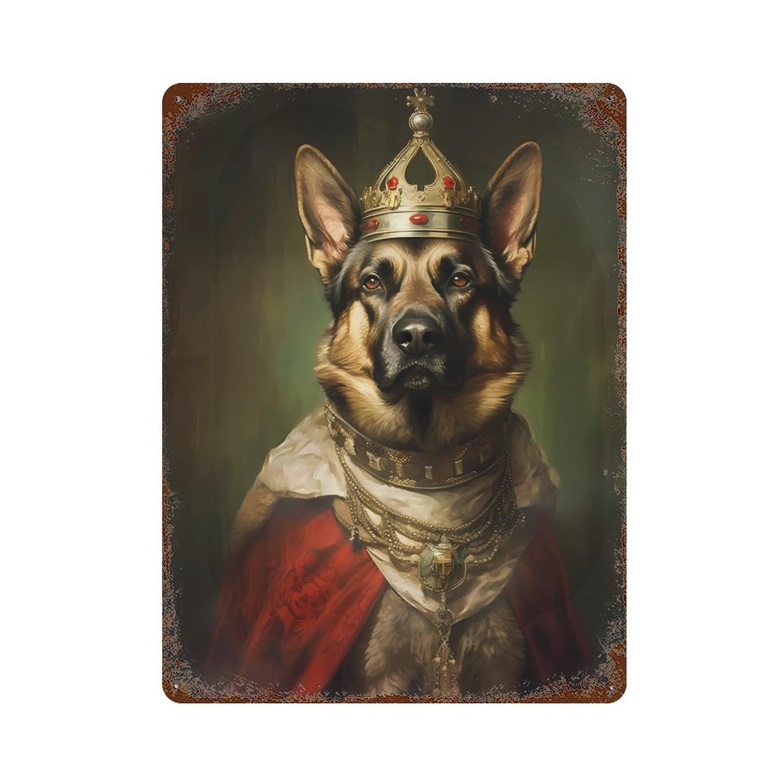 Vintage Metal Tin Sign German Shepherd King 15.7"x11.8", Industrial Home Decor for Farmhouse, Kitchen And Entryway Decor