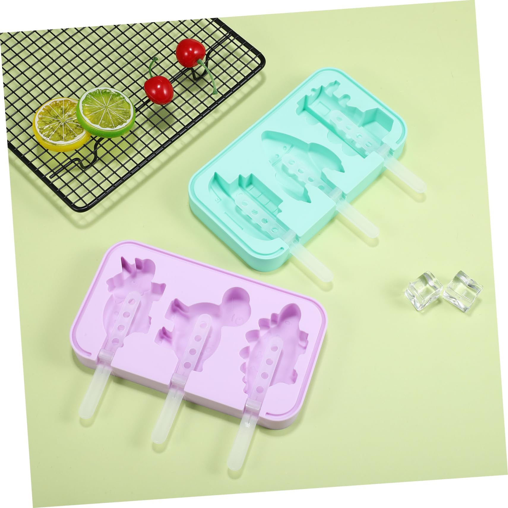 Moule à Glace Silicone Réutilisable 2 Pièces avec Couvercle et Poignée pour Camping, Design Créatif Animaux et Véhicules, Surface Lisse Soi-même