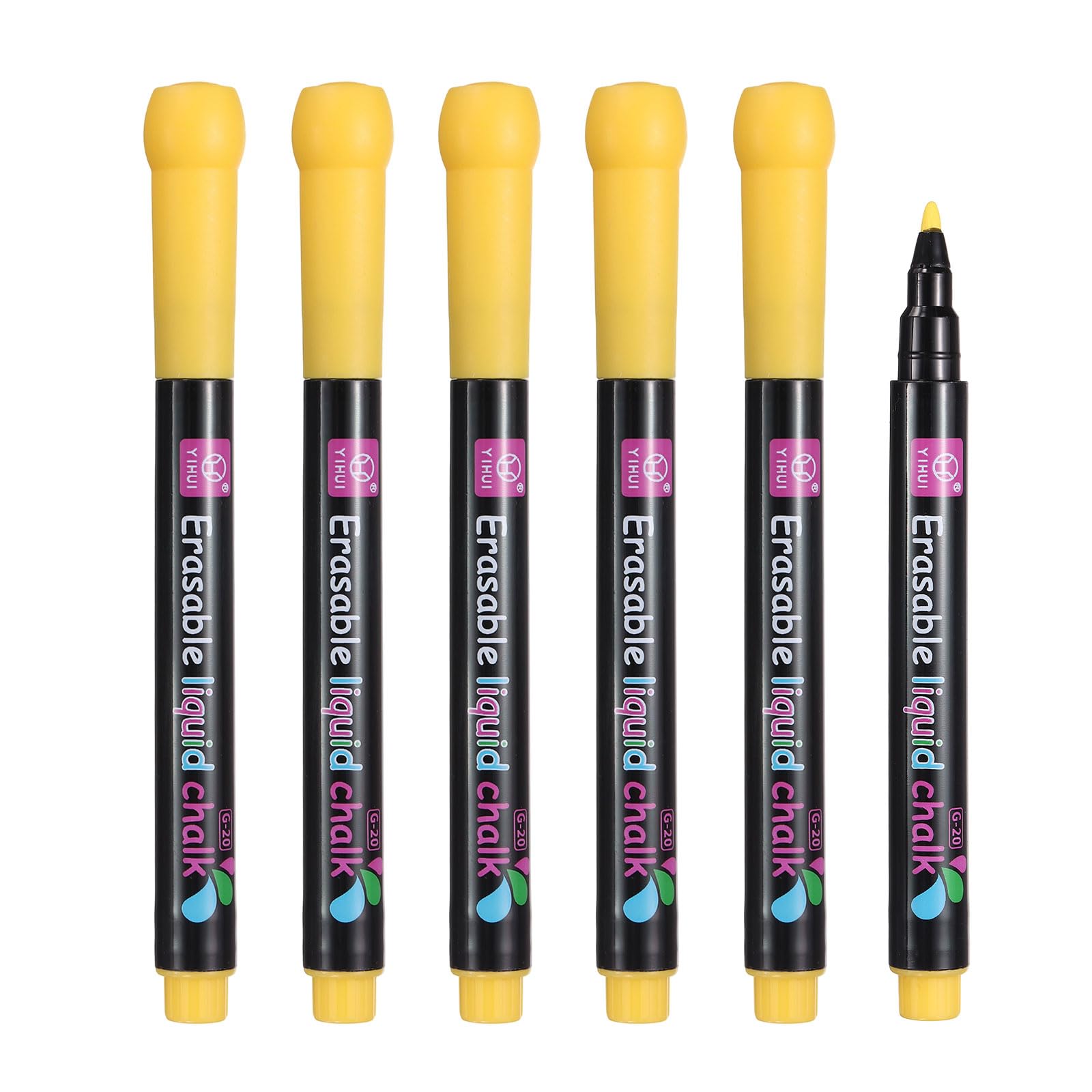 PATIKIL Liquid Chalk Markers, 6Pcs Whiteboard Markers Fine Tip Dry Wipe Pens Colorful Wet Erase Chalk for Whiteboard LED Note Board Blackboard Planning Glass, Yellow