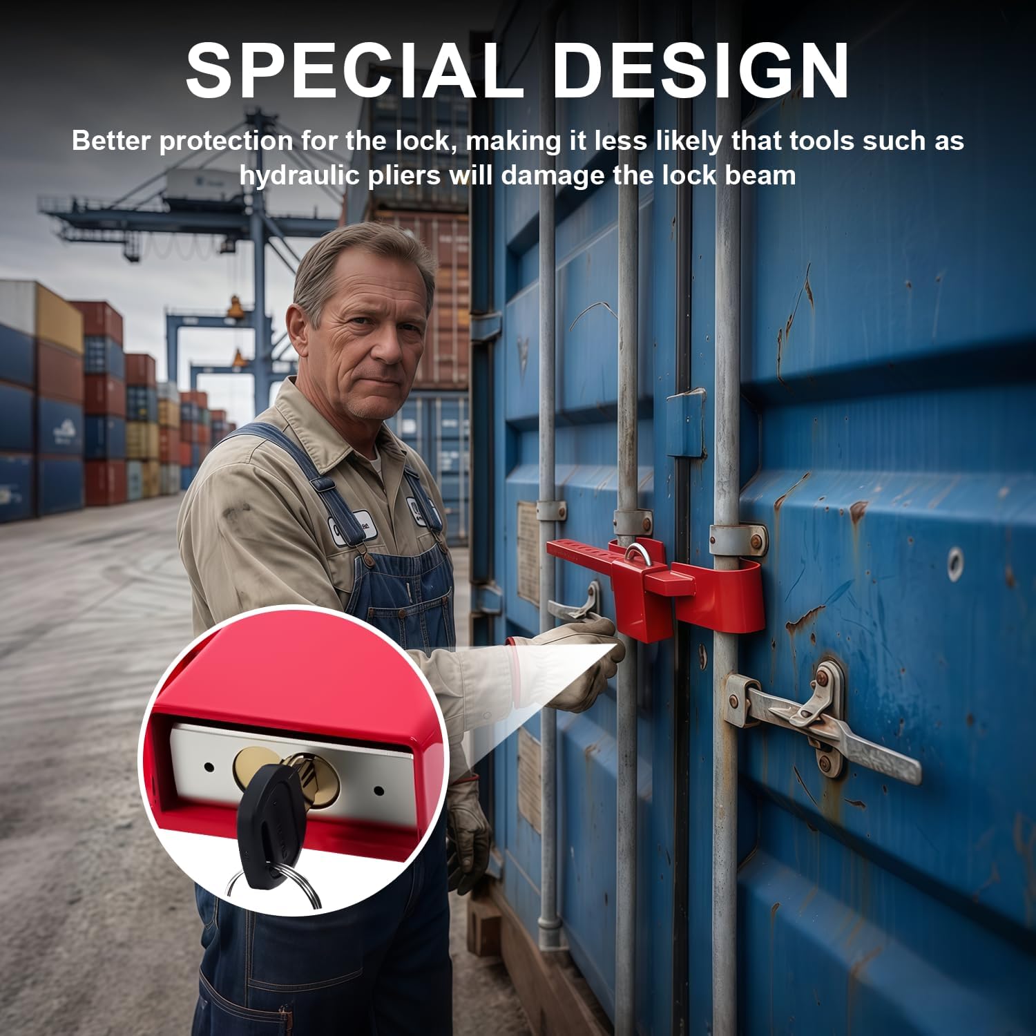 Heavy Duty Steel Cargo Door Lock, Adjustable Shipping Container Lock, 4 Keys, Fits Most Storage Container Doors 10 to 18 inches-Red