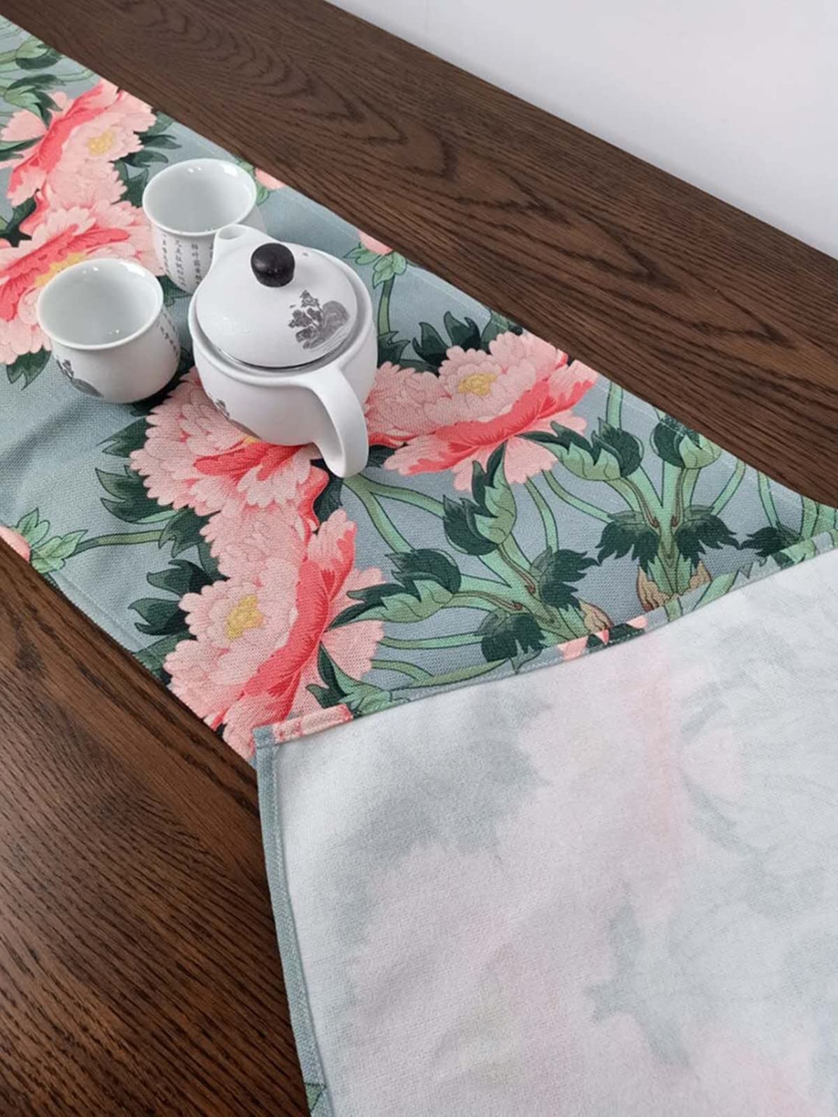 Bieżnik na stół do jadalni, świąteczny bieżnik na stół piwonia kwiat poliester bieżnik na stół 32 x 230 cm dekoracja kuchni dekoracje na stół dekoracje świąteczne