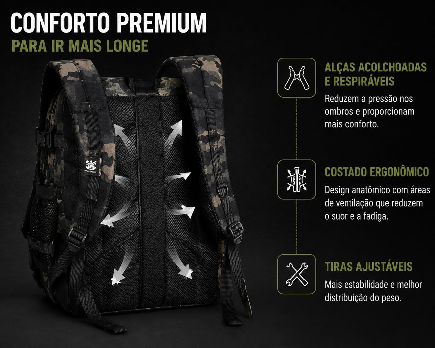 Mochila Impermeável 30L Reforçada com Patch Emborrachado – Mochila Grande de Viagem, Camping, Academia e Uso Diário Masculino