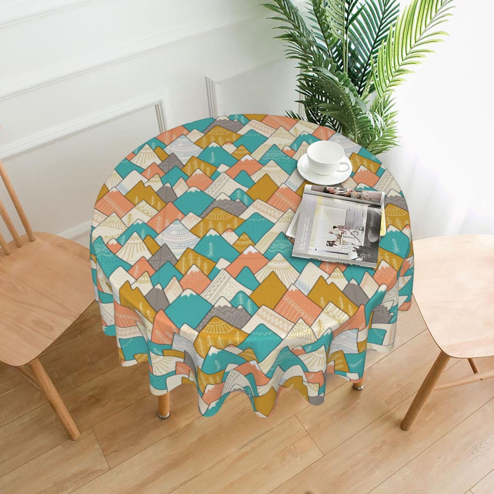 YYHHAOFA Mountains Prints 60in Round Decorative Tablecloth – High-Grade Polyester Throw Cover for Dining, Parties, and Outdoor Events