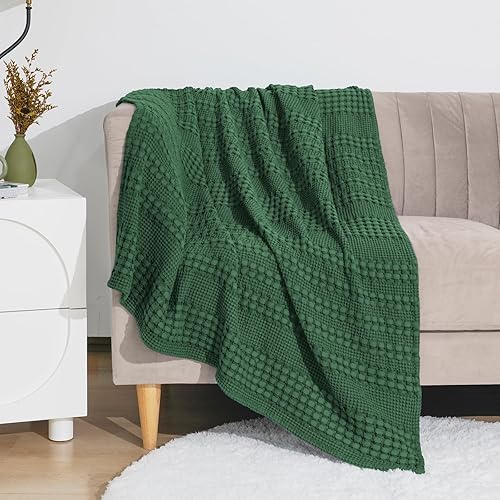 Miniatura 3 de PHF Manta 100% algodón de punto gofre, manta ligera de algodón lavado para primavera y verano, 50 x 60 pulgadas, transpirable y agradable al tacto,