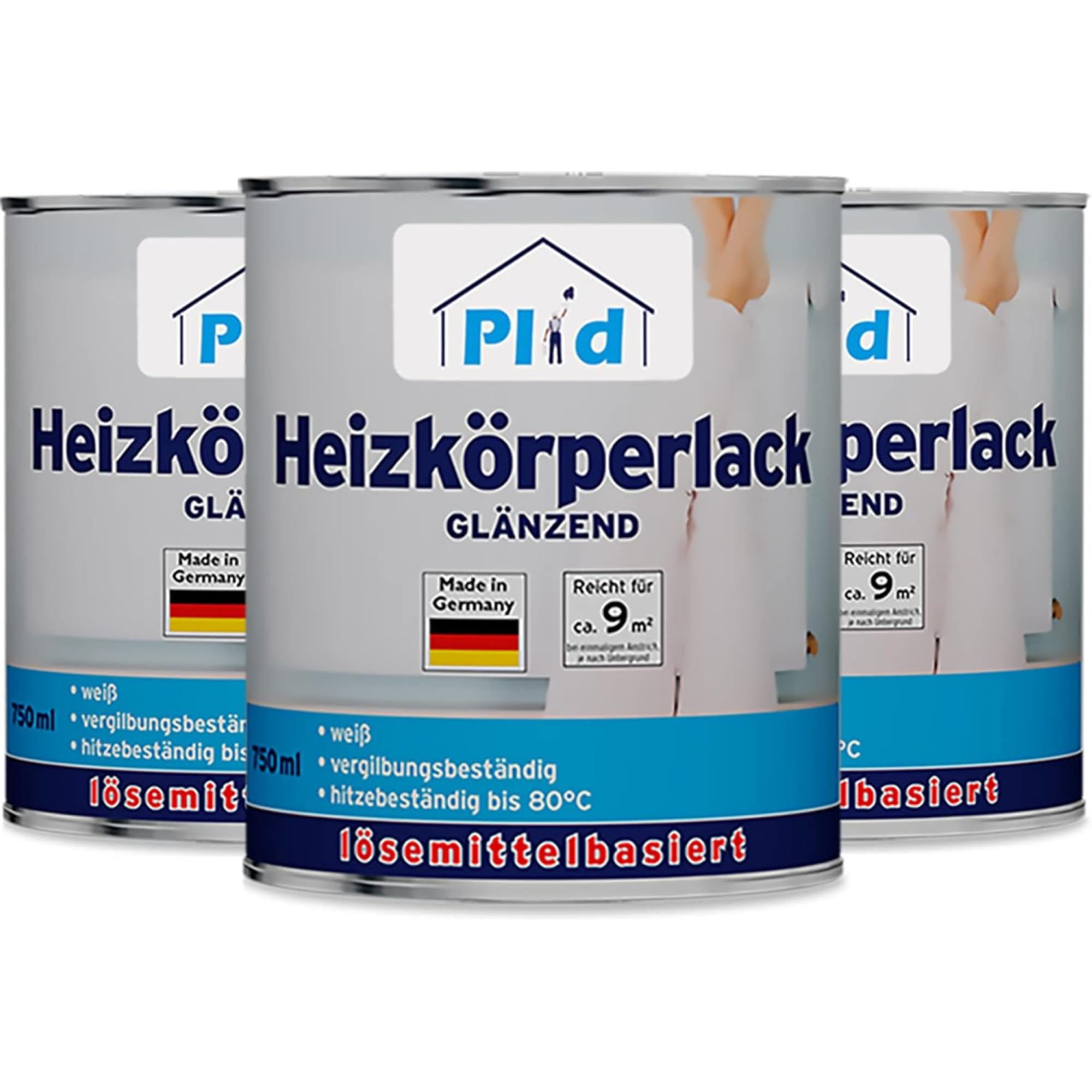 Plid® Heizkörperlack lösemittelhaltig Thermolack Metalllack Heizkörperfarbe Lack Farbe für heizkörperverkleidung schnelltrocknend 2in1 hitzebeständig 80 grad Glänzend Weiß2,25l