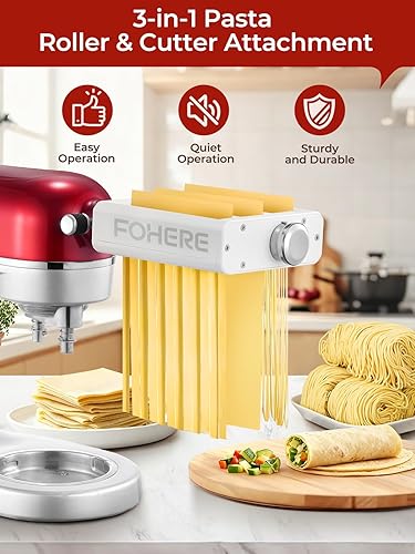 Miniatura 7 de Accesorio para hacer pasta 3 en 1 para batidora de pie KitchenAid, accesorios para hacer pasta con rodillo de pasta, cortador de fettuccine,