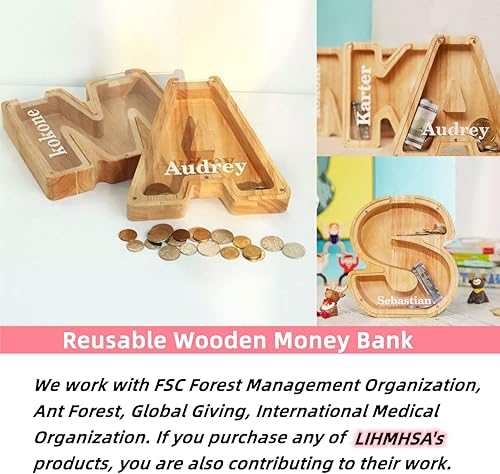 Miniatura 4 de Alcancía de madera, letras personalizadas, banco de dinero para niños, caja de dinero grabada con texto, alcancía de madera, regalo para niños,