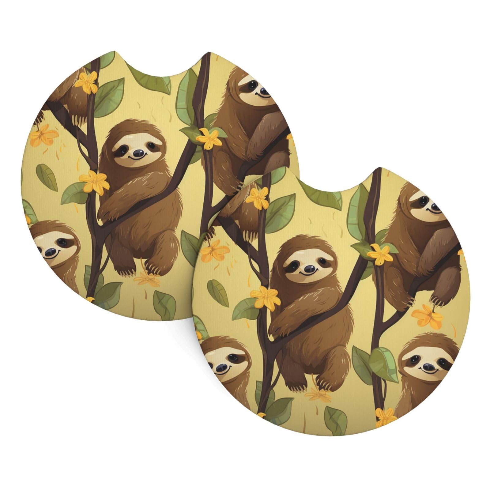 2 Pack Car Coaster for Cup Holders Cute Cartoon Sloths Car Cup Coaster 2.7" Neoprene Non-Slip Automotive Cup Mat Universal Auto Car Interior Accessories for Women Men Cup Pad