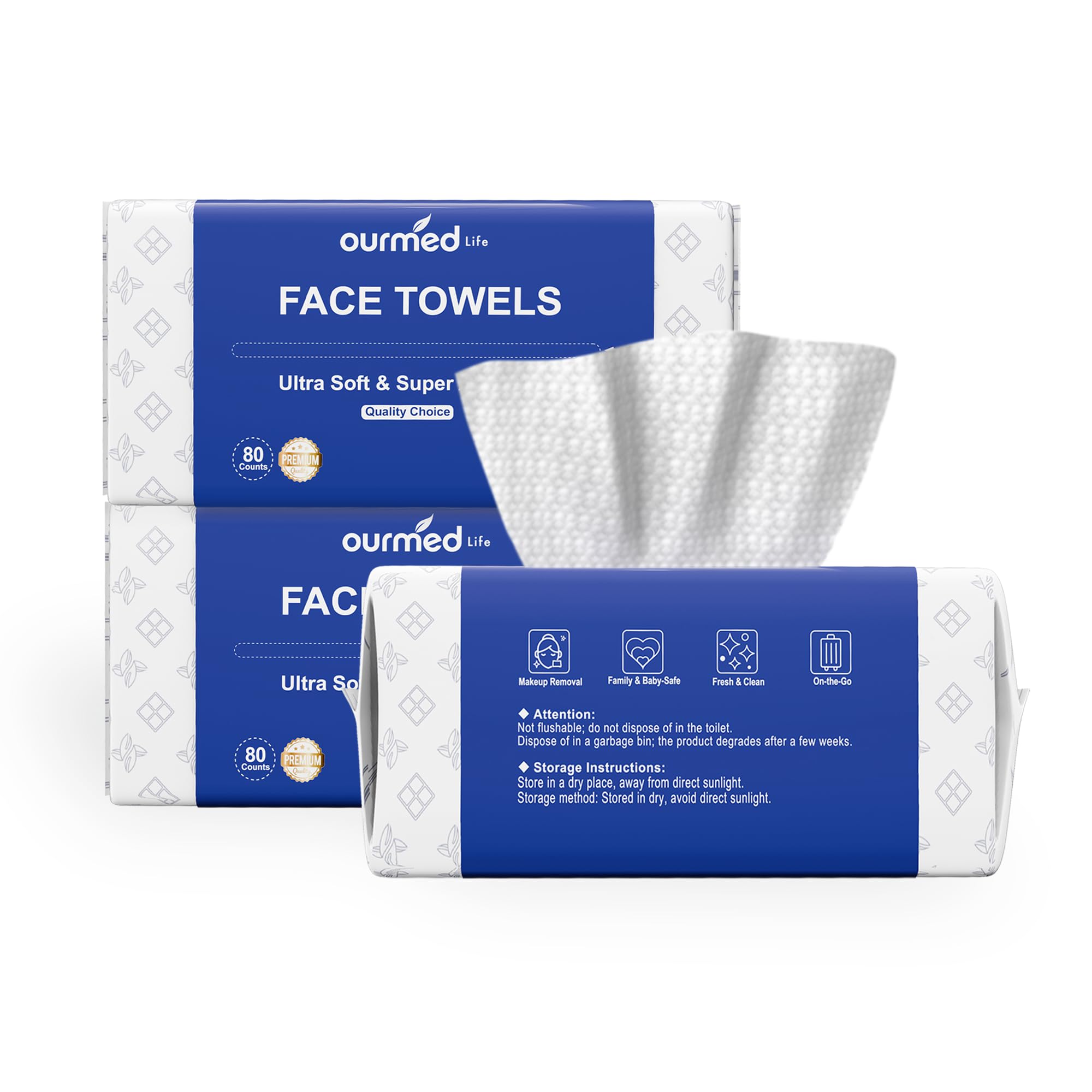 Ourmed Life Asciugamani per il viso, salviette per il viso biodegradabili usa e getta più spesse per pelli sensibili, salviette per il viso senza pelucchi per struccante, cura della pelle e pulizia