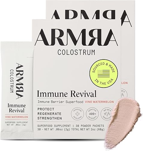 ARMRA Colostrum Polvo  Vine Sandía  Salud intestinal e hinchazón  Piel y cabello  Inmunidad  Keto, gluten y sin grasa  60 porciones