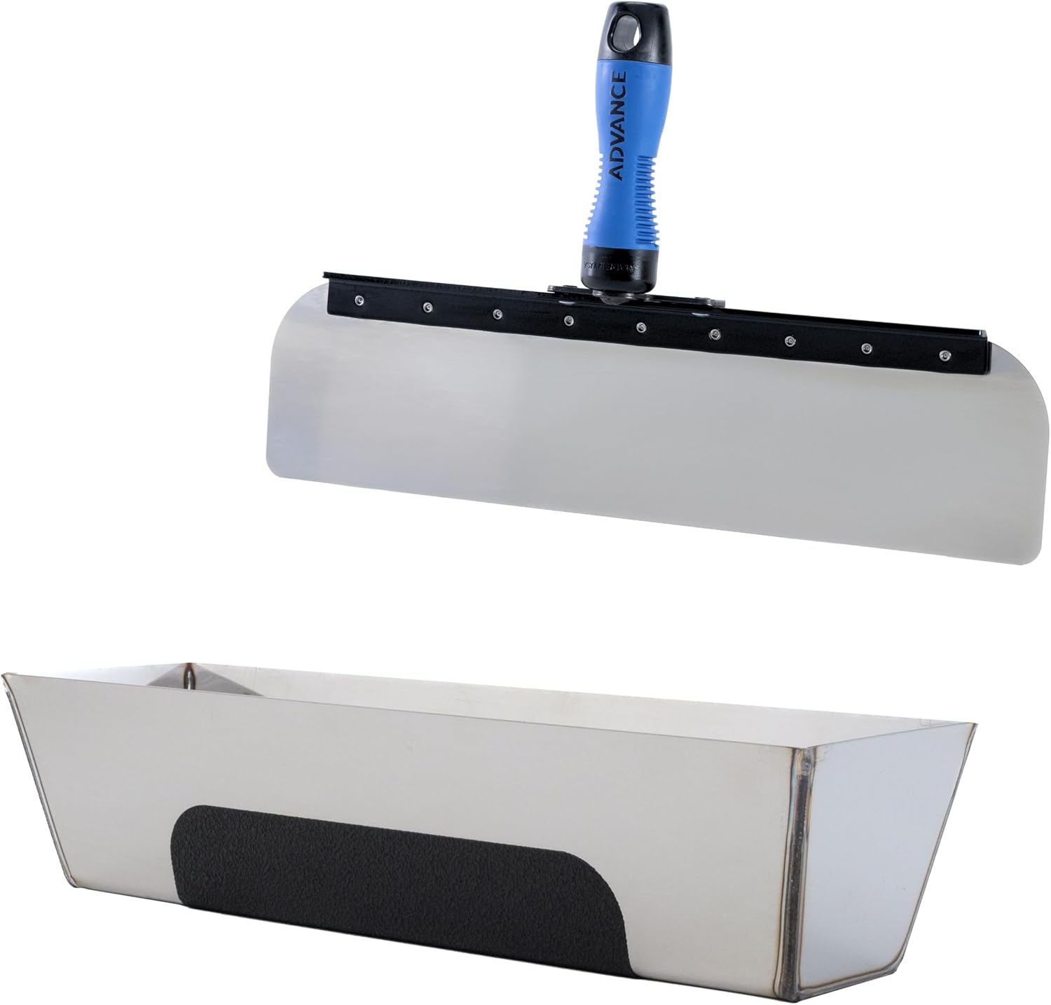 14" Radius Skimming Blade & Non-Slip Mud Pan Stainless Steel Kit I Advance Equipment MFG Co. I Professional Drywall Finishing Tools I 100+ Years Family Owned USA MADE