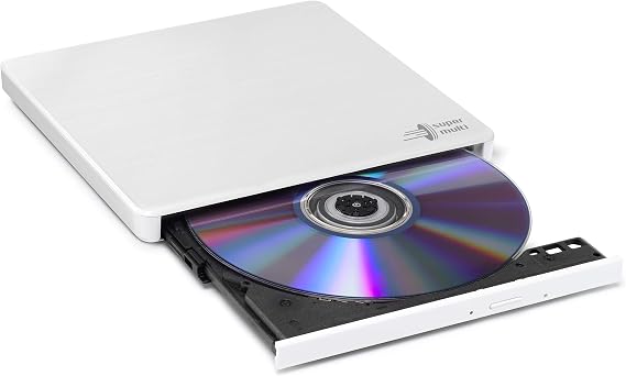 Hitachi-LG GP60 External DVD Drive, Slim Portable DVD Burner/Writer/Player for Laptop, Windows and Mac OS Compatible, USB 2.0, 8x Read/Write Speed - White