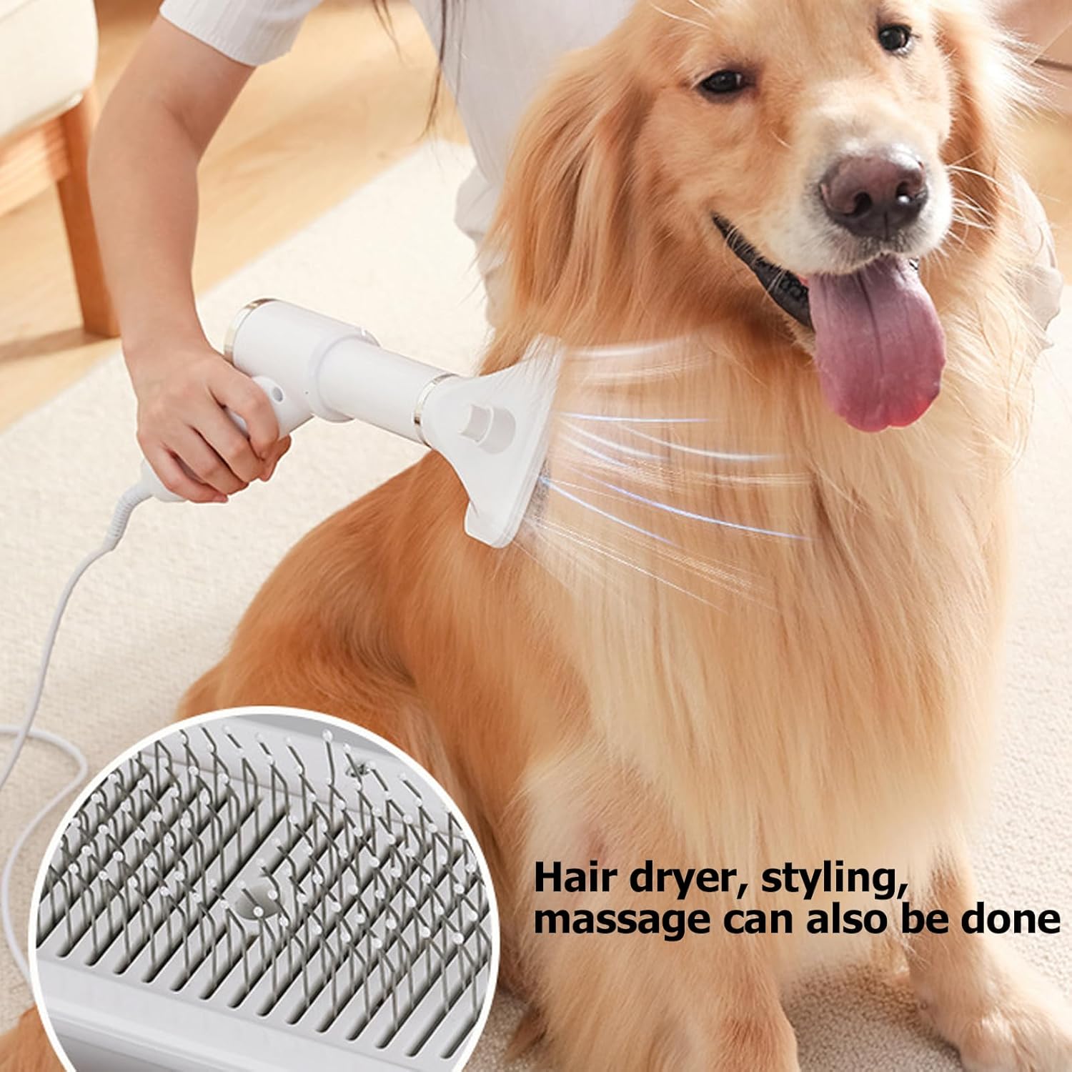 Dog Hair Dryer with Slicker Brush, Portable Dog Blower,Ergoesnomic Electric Grooming Blower with 135° Textile Needle Comb for Cats & Dogs - US Plug 110V - Image 4