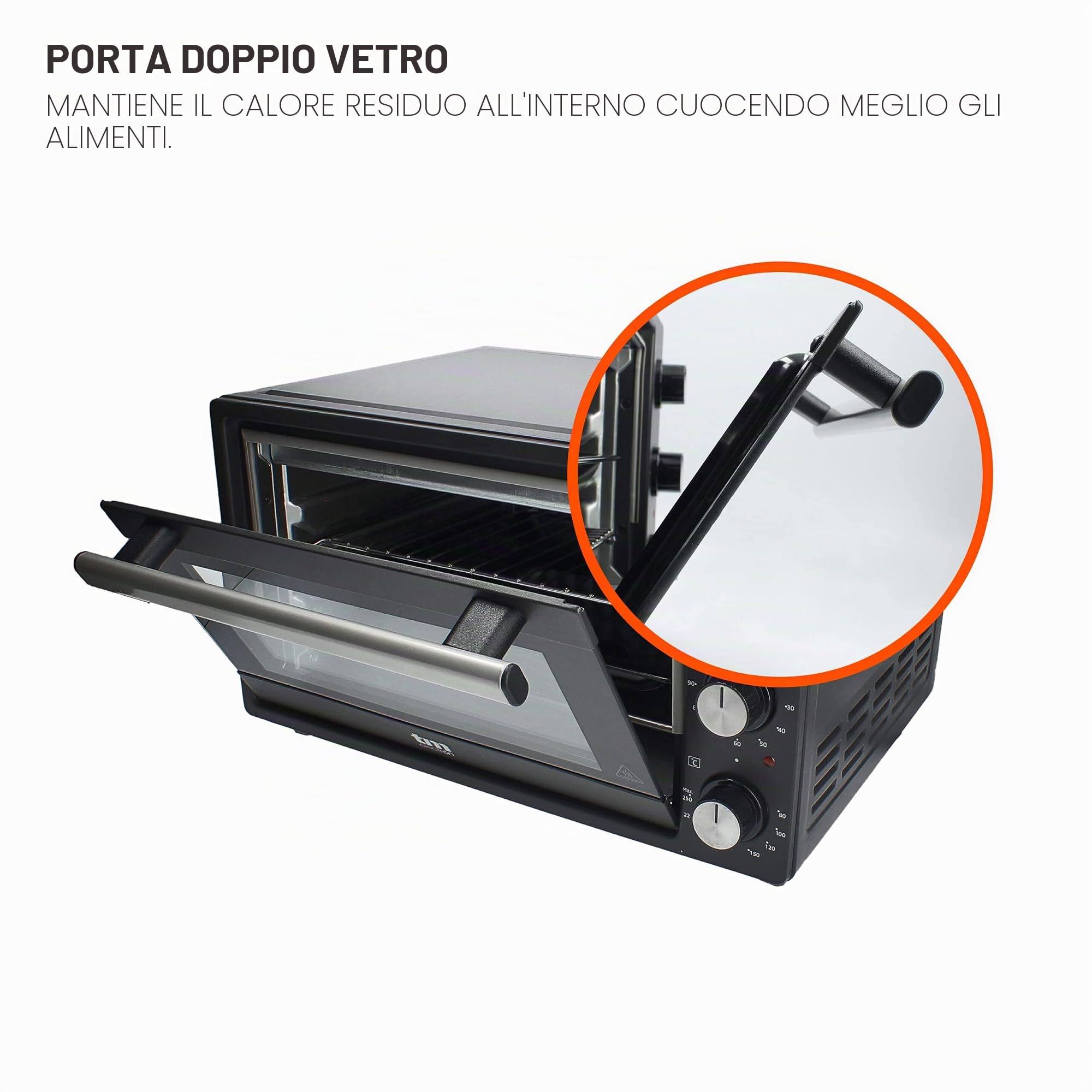 TM Electron TMPHO020 - Forno a convezione da tavolo, 5 funzioni, capacità 20 litri, timer 90 minuti, temperatura regolabile da 80° a 250°, 1500W