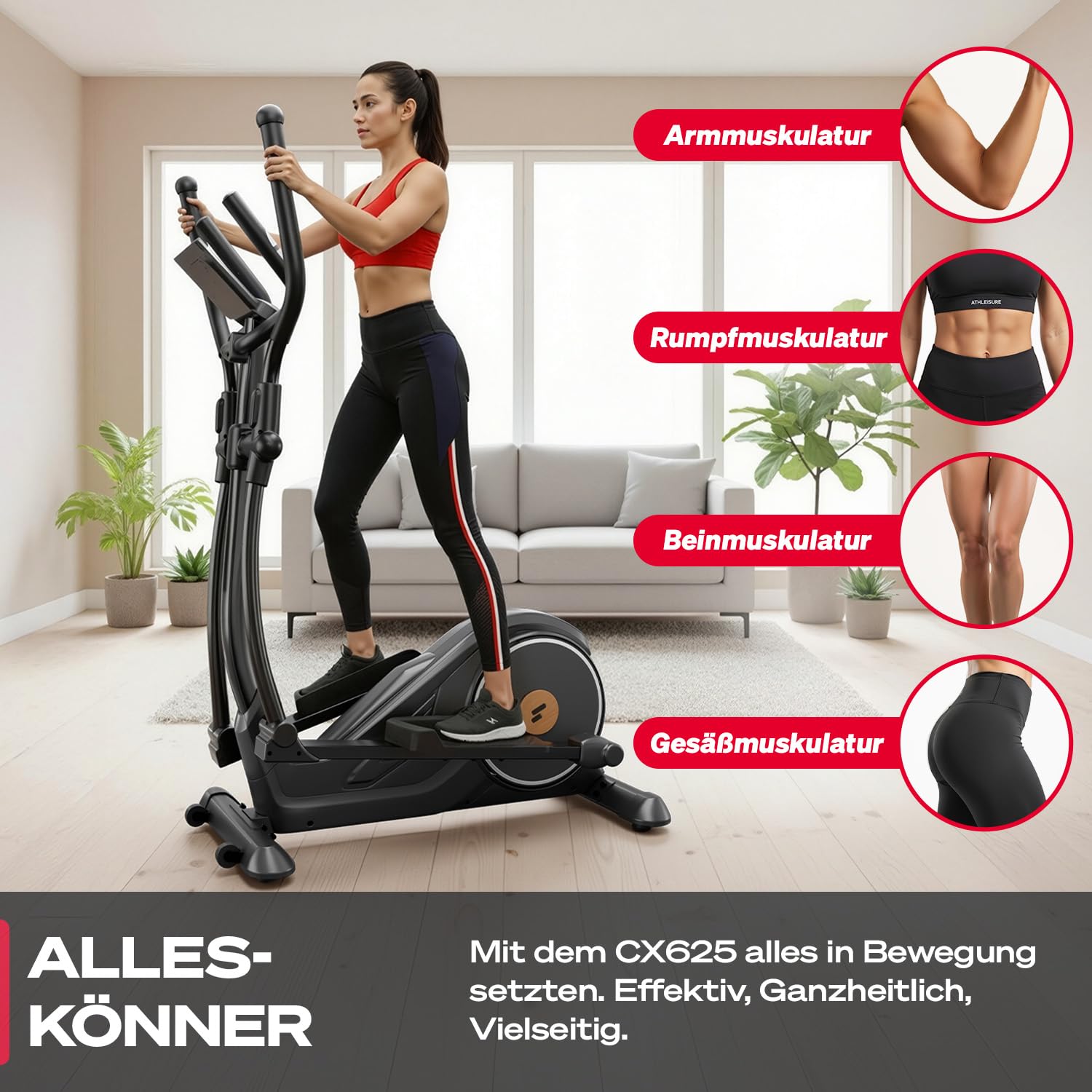 Sportstech CX625 Crosstrainer für Zuhause, Ellipsentrainer mit 32 Widerstandsstufen, 15 kg Schwungrad, leises Magnetbremssystem, LCD Display, Pulssensor, Crosstrainer bis 120 kg