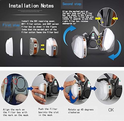 Miniatura 4 de NC juego de fundas faciales reutilizables para pintura gas polvo pulido a máquina vapores orgánicos con filtro de algodón gafas y guantes para teñir