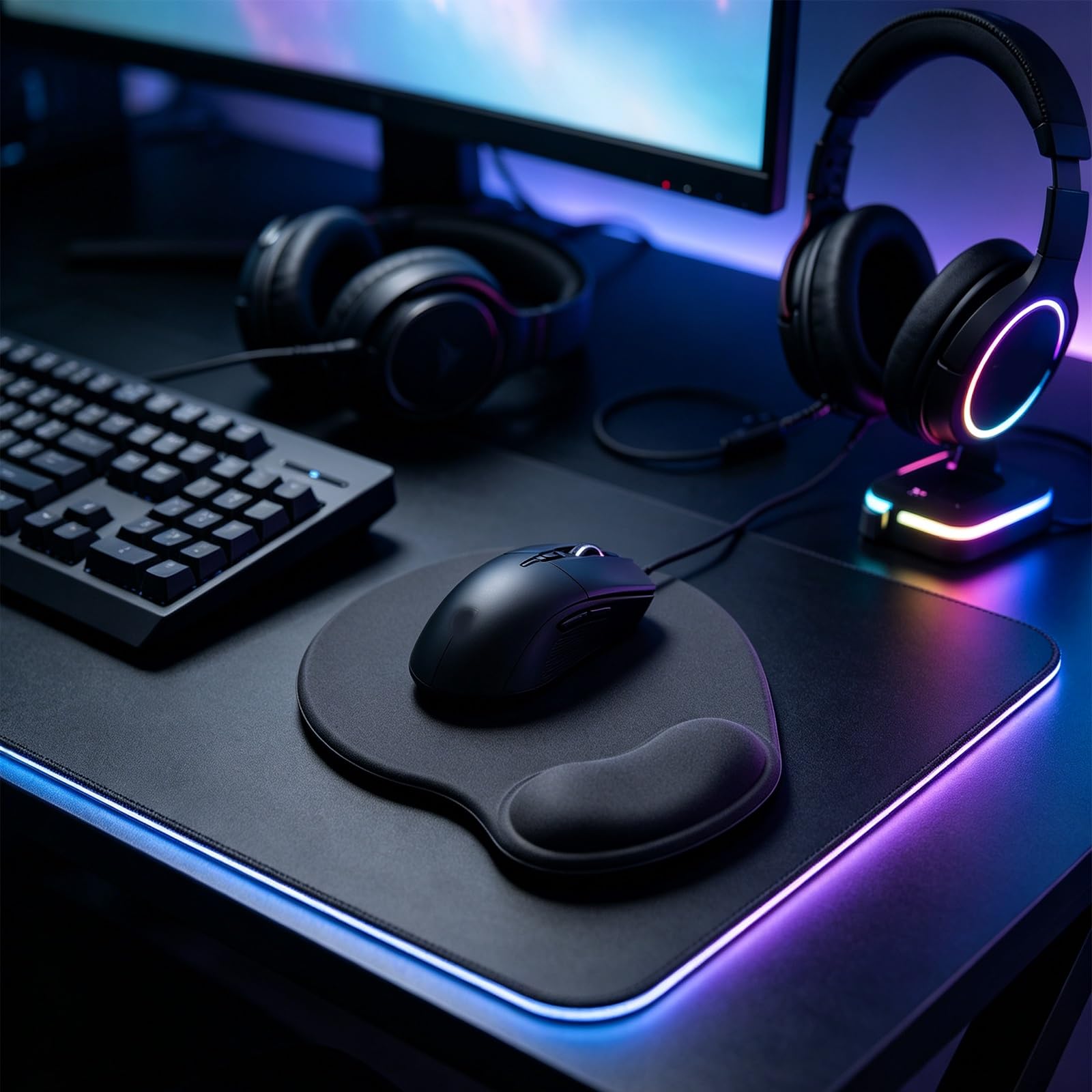 Tappetino mouse ergonomico con poggiapolso supporto polso memory foam | Tappetino computer ufficio gaming antiscivolo superficie liscia confortevole(Black-2)