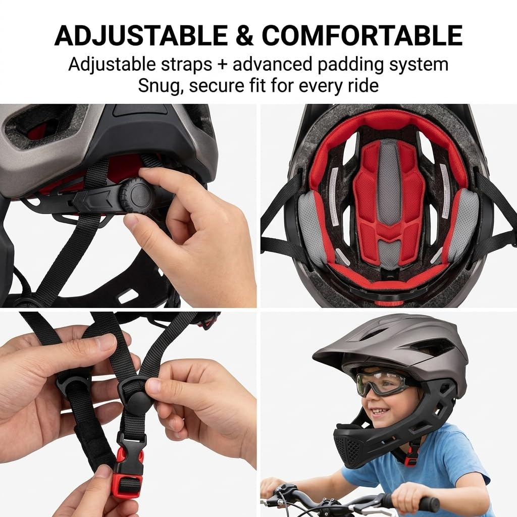 Chrees Casco de Bicicleta Integral para Niños, Casco de Bicicleta de Montaña, BMX, Protector de Barbilla Desmontable, de Integral 2 en 1 para Exteriores,