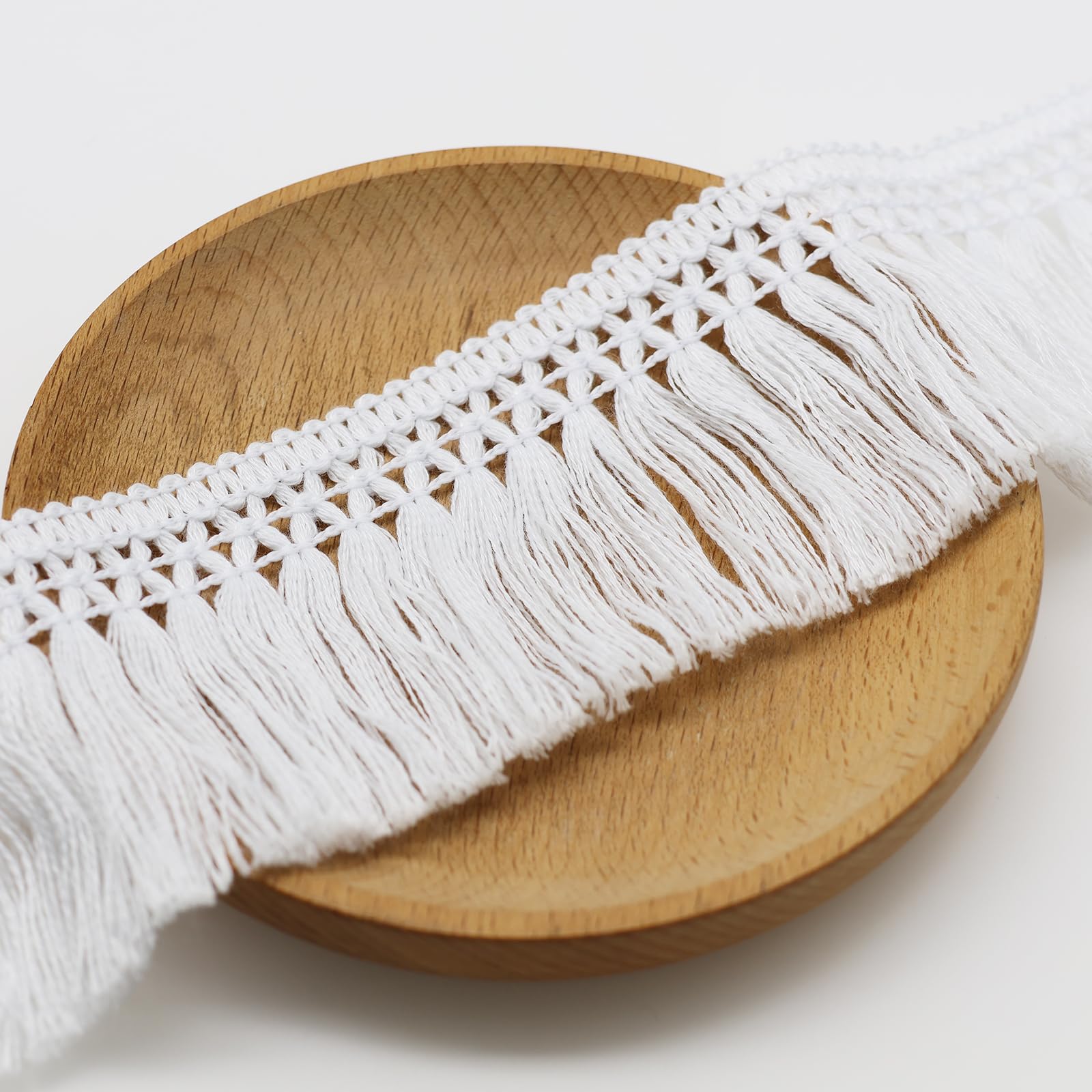 Yalulu 10 Yards Cotton Tassel Fringe Trim, 6cm Wide Sewing Fringe Trim, Fabric Fringe Trim Decorative DIY Crafts Dress Trimming Decor (White)