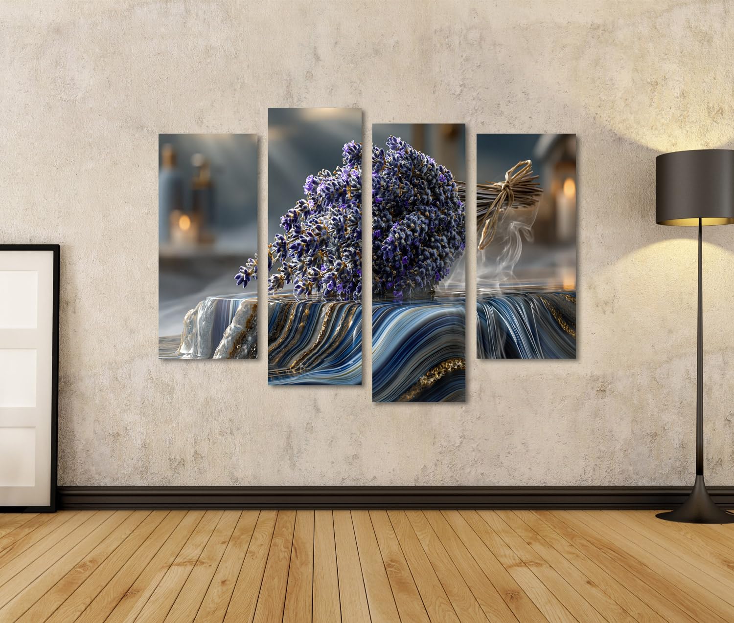 islandburner Cuadro sobre lienzo calmante de lavanda, decoración de baño para amantes de la relajación, 4 piezas