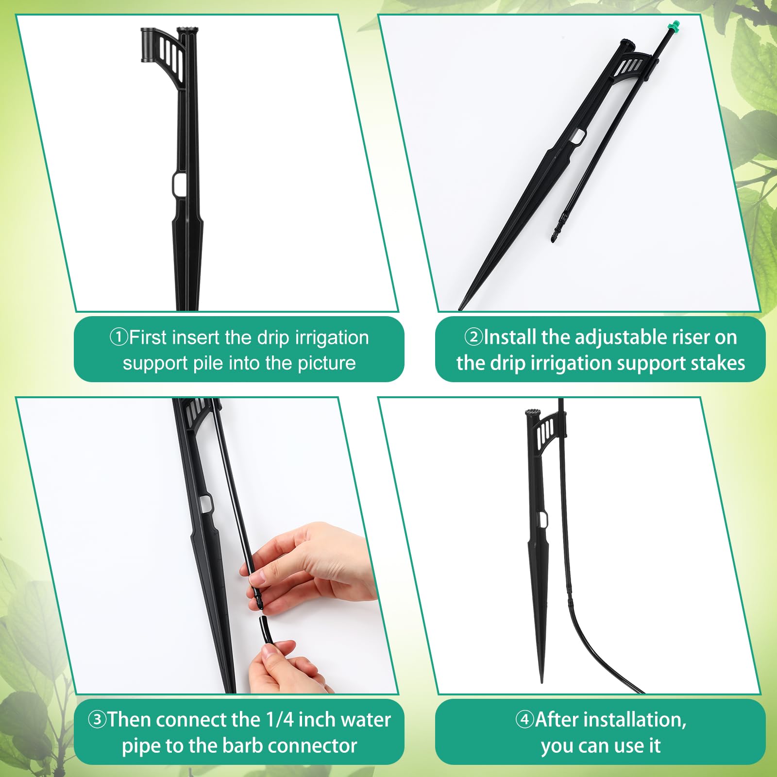 25 piezas de riego de montaje de chorro alado, emisores de riego por goteo de ventilador, estacas de soporte de goteo, entrada de púas de 1/4 pulgadas con elevador ajustable para sistema de