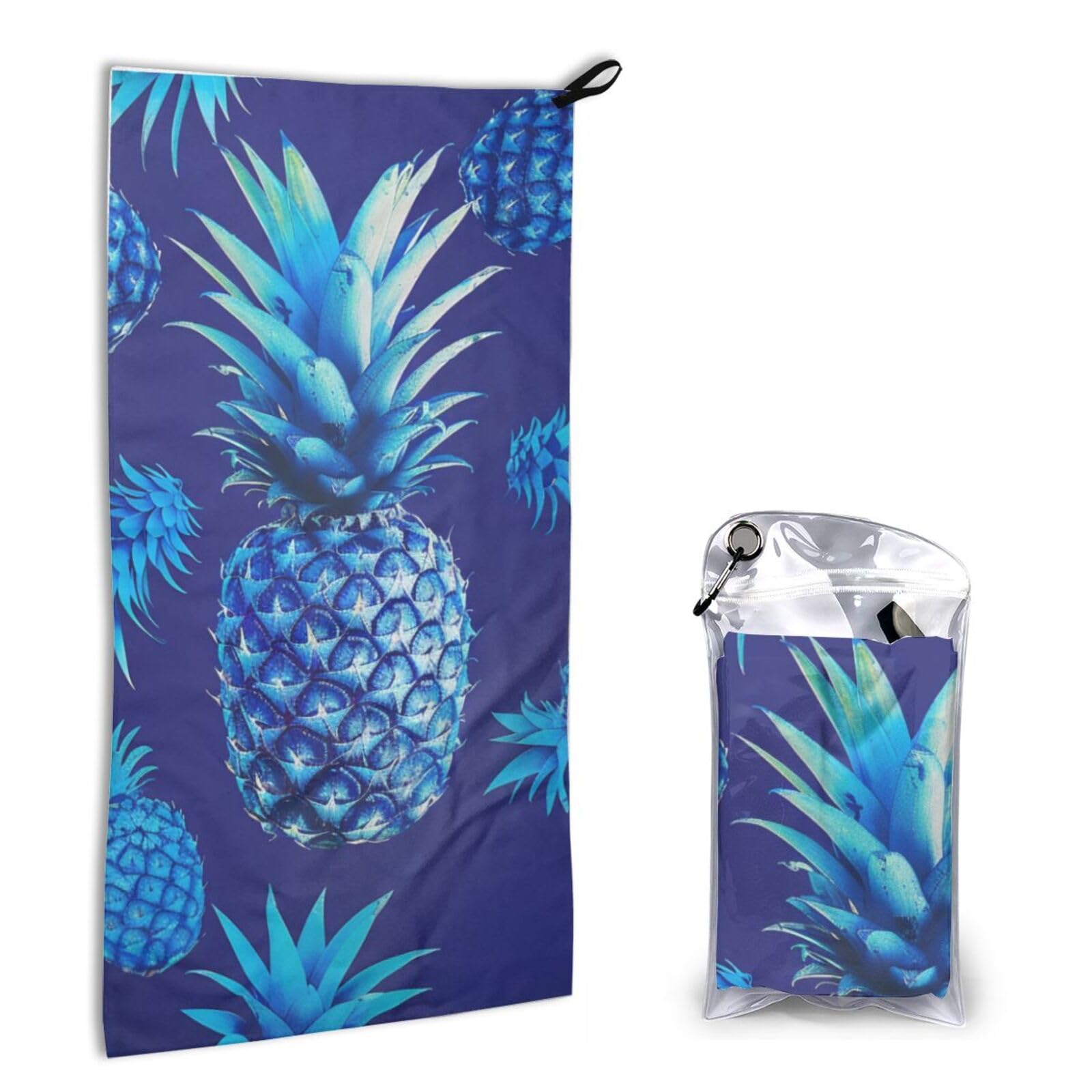 BWWHCCTI Quick Dry Hand Towel With Bag - Blue pineapple Printed Super Absorbent Face Cloth Microfiber Travel Sports Towels 40x80cm