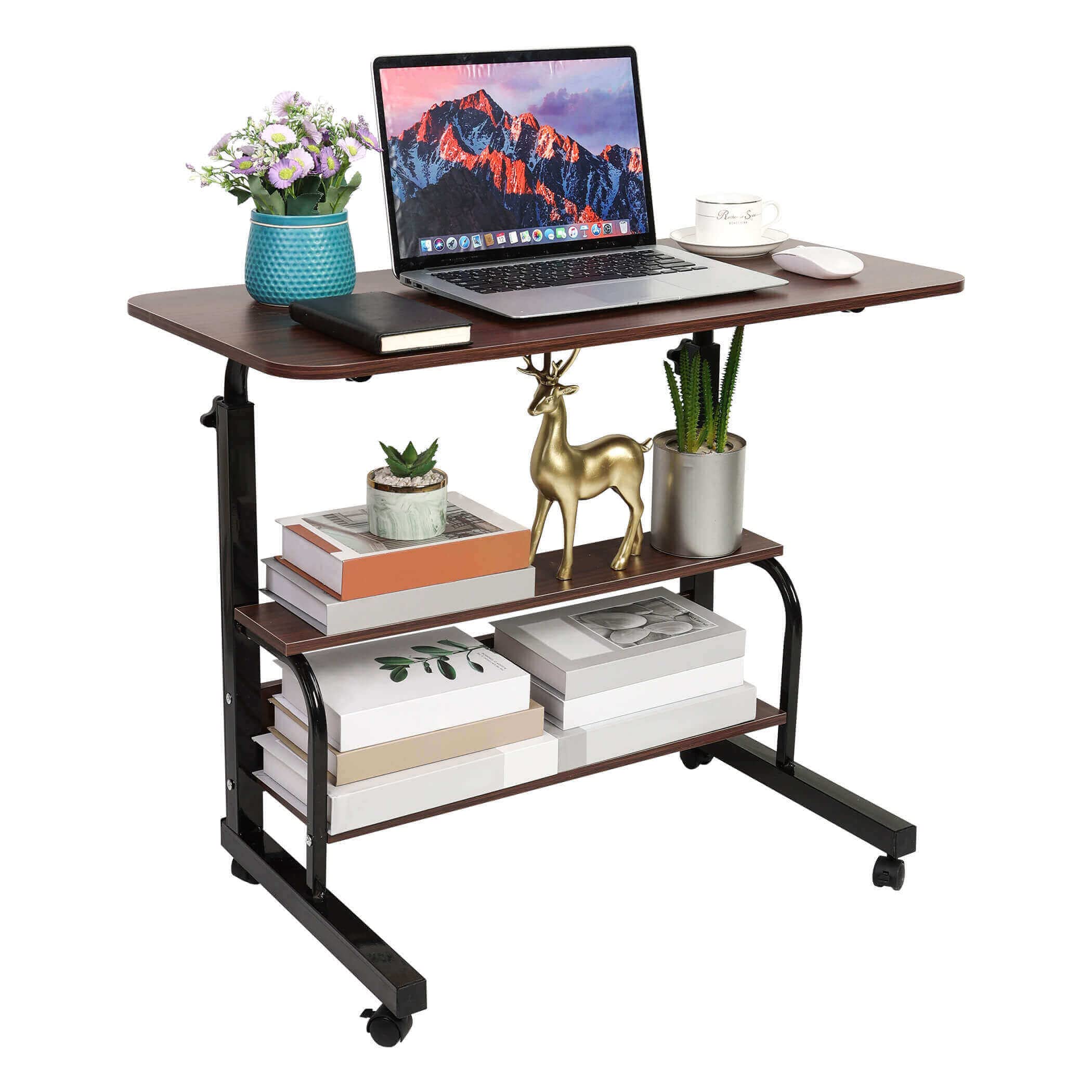 Adjustable Height Mobile Computer Desk Small Space Desk Portable Home Office Corner Desk Home Office Study Desk Portable for Bedrooms Work Desk Brown Size 32x16 Inch with Storage Gaming Table D