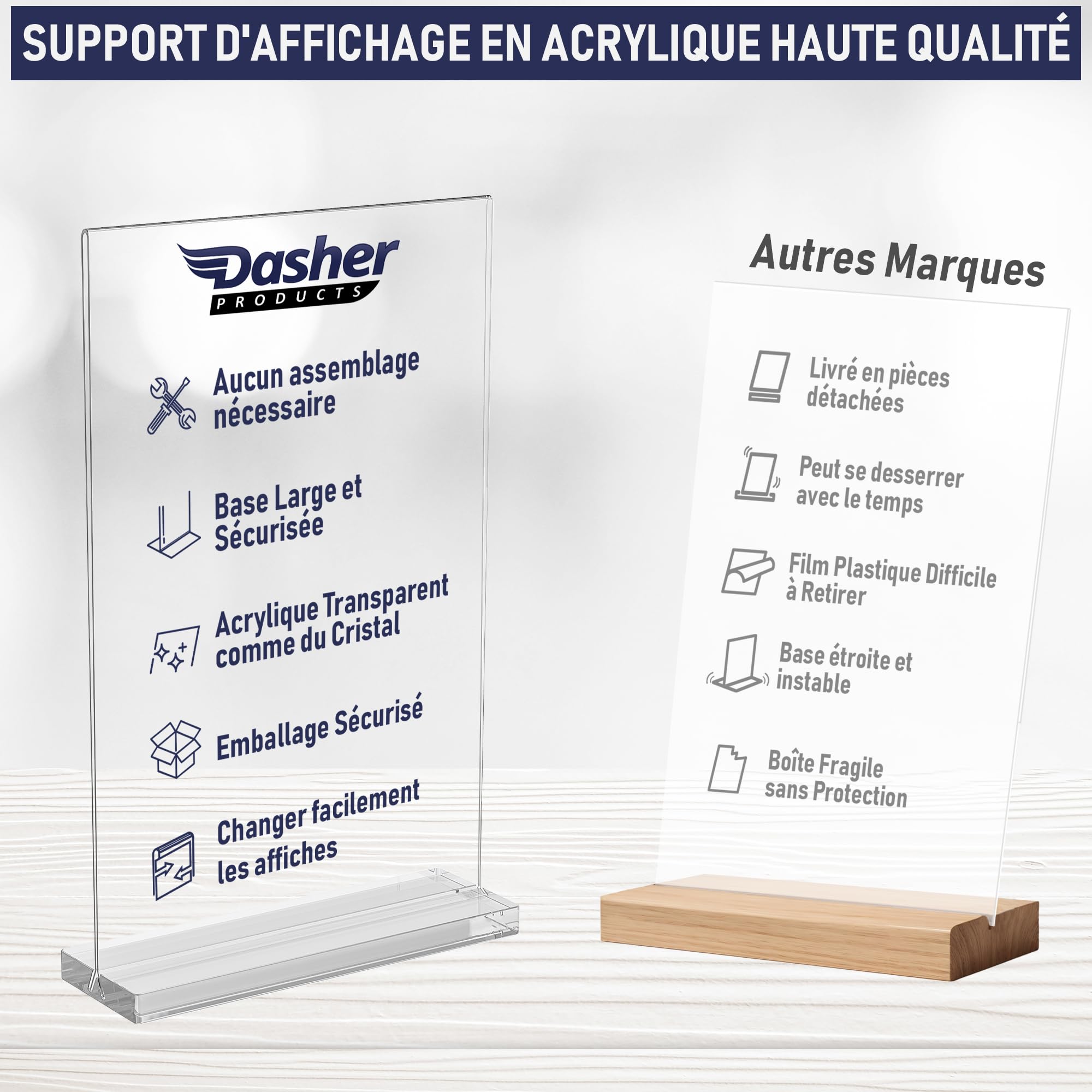 Dasher Products Porte-menu A5 en acrylique double face, lot de 6 – Présentoir de table forme T, chargement par le bas - Carte menu restaurant, photos, numéros de table - Hôtel, café
