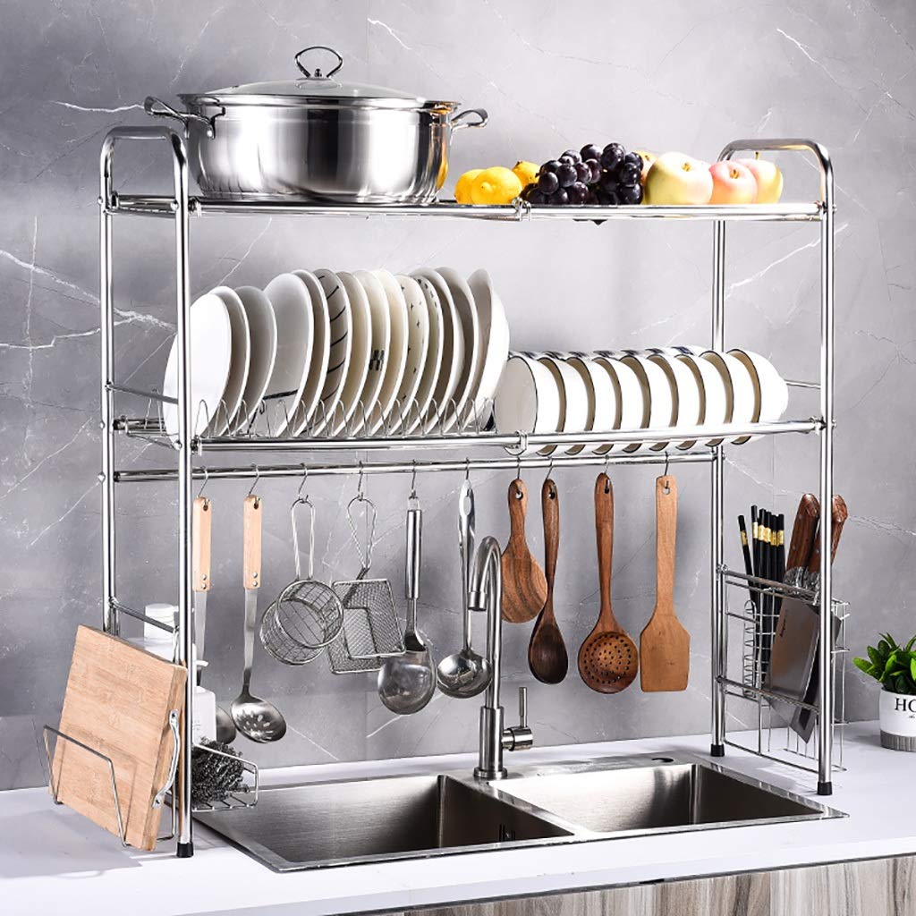 Scolapiatti, Scolapiatti sopra Il lavandino, Scolapiatti per stoviglie da Cucina in Acciaio Inossidabile a 2 Livelli, 3 Dimensioni (Dimensioni : 73 * 26 * 82cm)