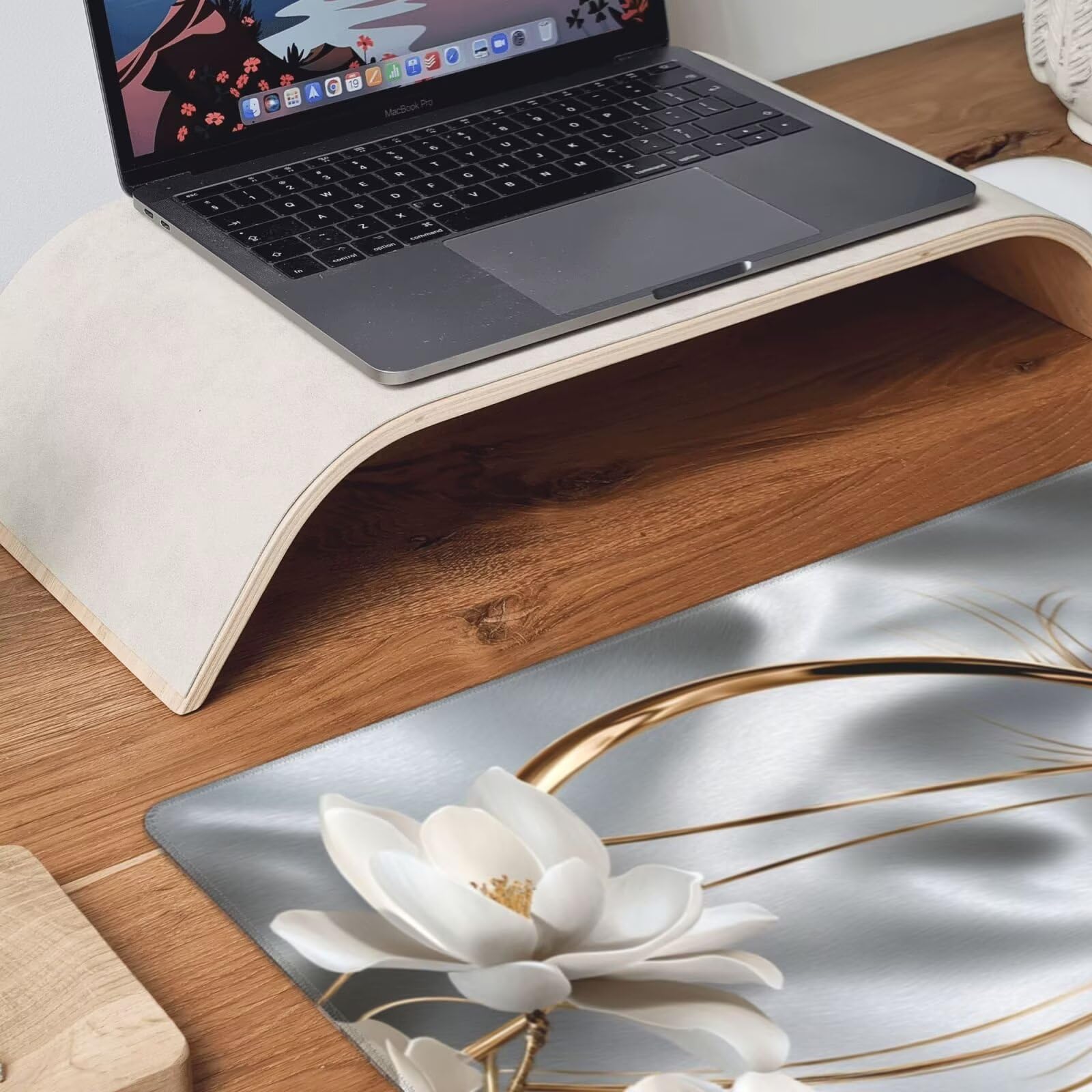 Podkładka pod mysz z kwiatami XXL mata na biurko linia 1600 x 800 x 3 mm zmywalna podkładka do gier na laptopa, z antypoślizgową gumową podstawą do gier, PC, pracowników biurowych Y1447