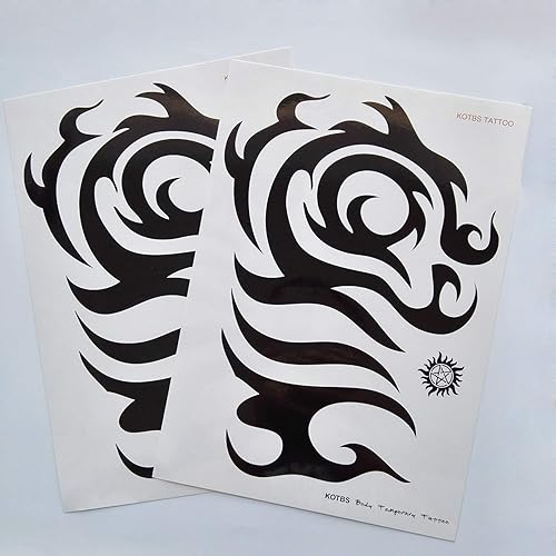 Miniatura 2 de 2 hojas de tatuajes temporales de tótem tribal grande, tamaño A4, 8.27 x 11.67 pulgadas, tatuajes corporales para hombres y mujeres, papel de