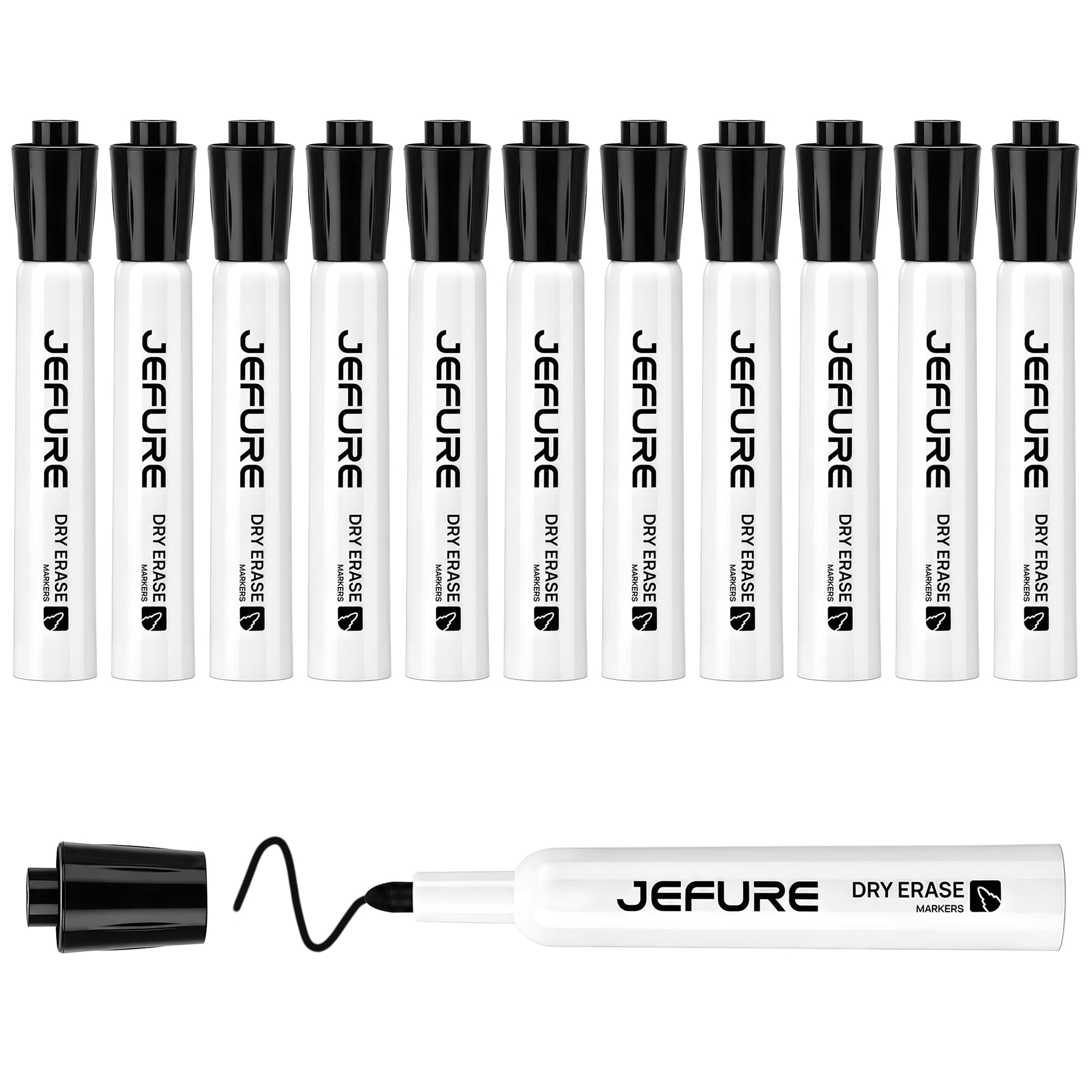 JEFURE Whiteboard Markers Erasable, 12 Pcs mit Bullet Tip, Black