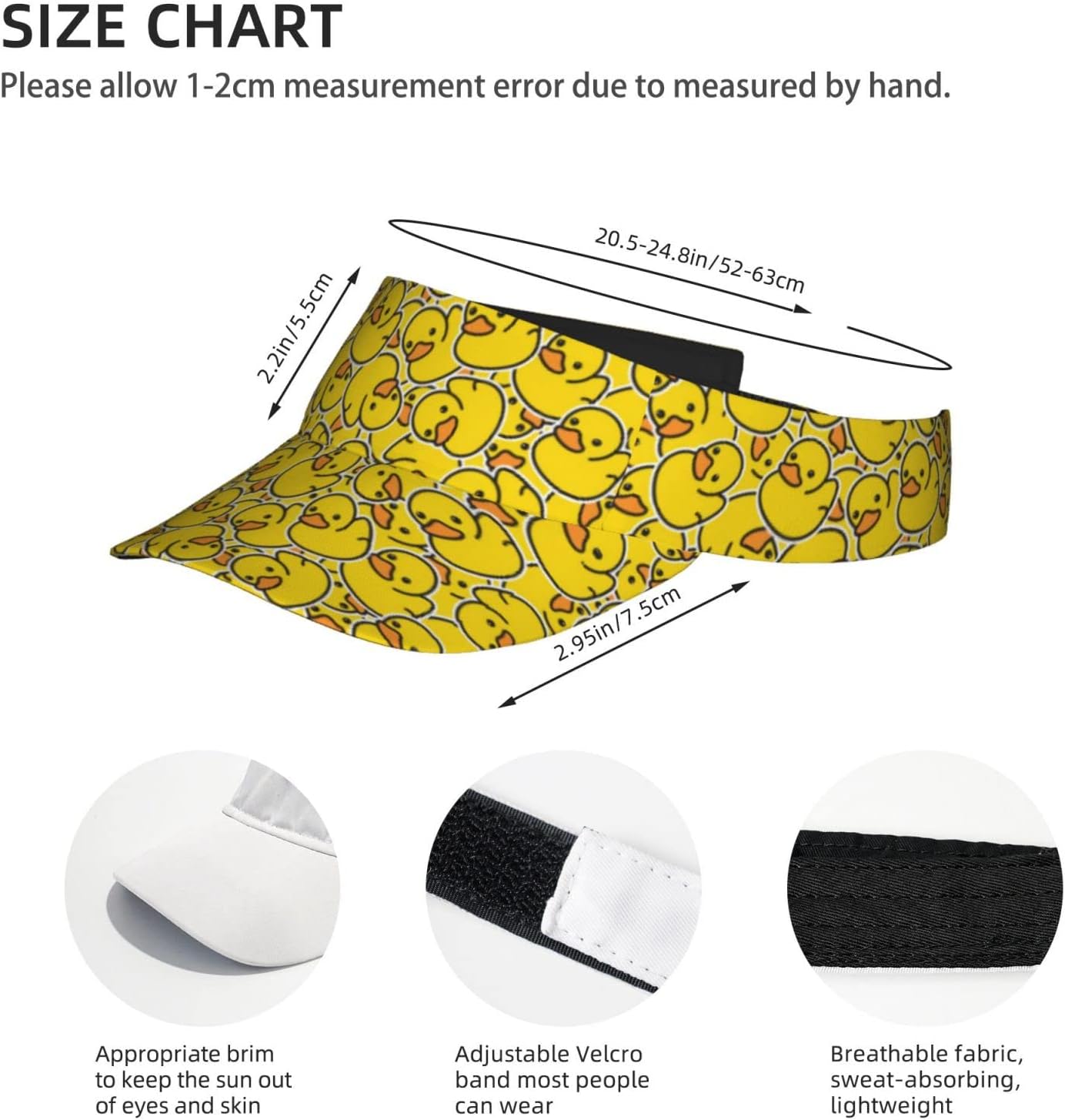 Cute Duck Print Hats Women Men Visor Hat Black One Size Adjustable Beach Cap Hat - Image 4