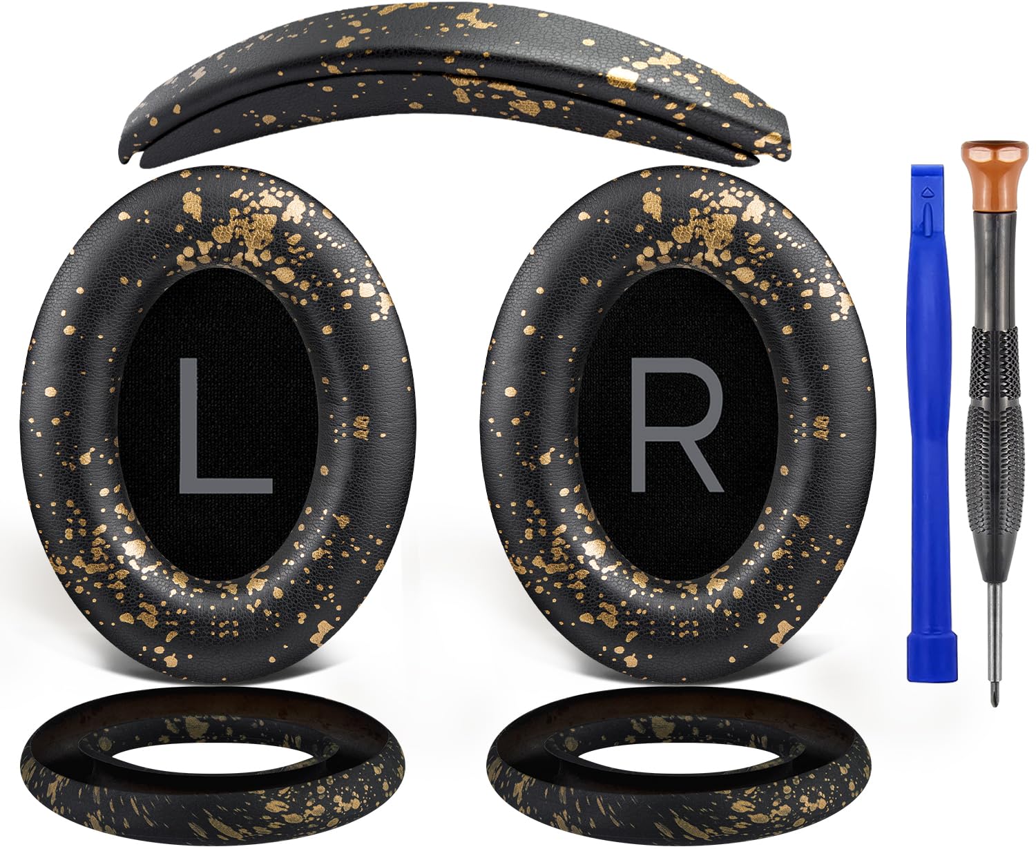 SOULWIT Kit de Reemplazo con Almohadillas, Diadema y Protector de Silicona para Bose QuietComfort 45 (QC45)/QuietComfort SE (QC SE)/New Quiet Comfort Auriculares Inalámbricos - Negro Oro