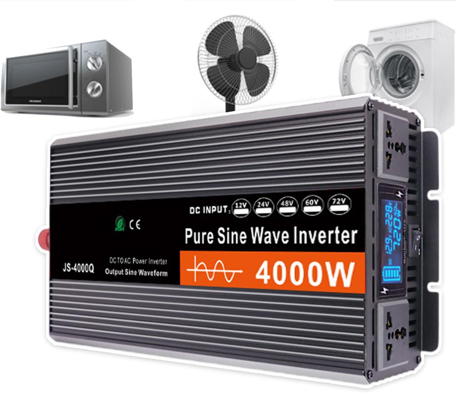 4000W Pure Sine Wave Power Inverter, DC 12V/24V to AC 120V Converter for RV, Solar, Truck & Home, with LCD Display & Dual Cooling Fans – Off-Grid Power for Refrigerator, Tools,24v-4000w