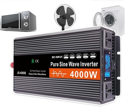 4000W Pure Sine Wave Power Inverter, DC 12V/24V to AC 120V Converter for RV, Solar, Truck & Home, with LCD Display & Dual Cooling Fans Off-Grid Power for Refrigerator, Tools,24v-4000w