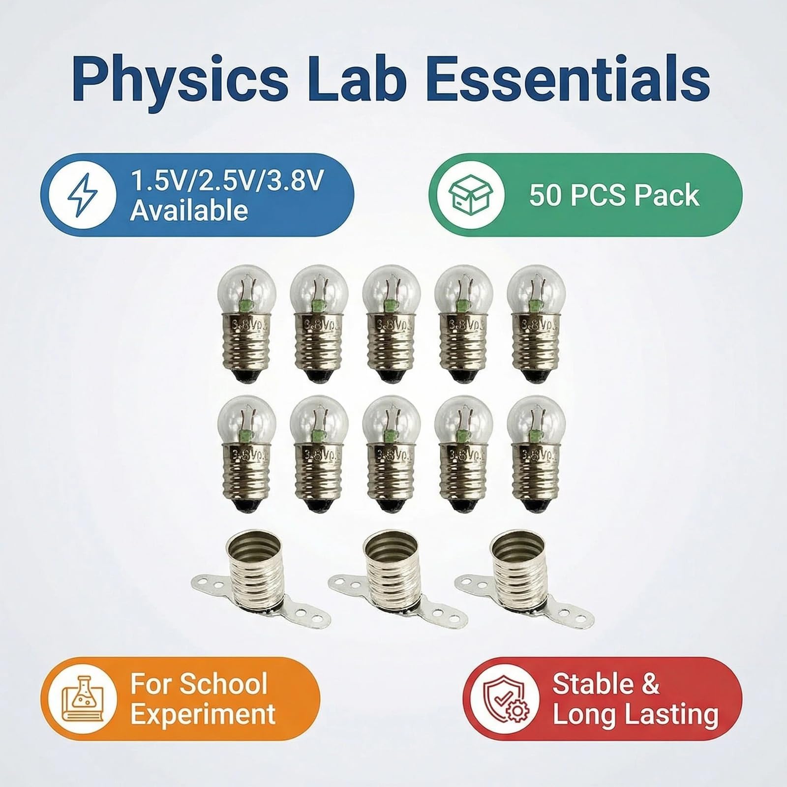 Kit Completo de Educación Eléctrica: 25 Bombillas de 3.8V 0.3A E10 con 25 Portalámparas Base E10,para Experimentación en Circuitos Eléctricos Escolares y Manualidades Técnicas con Material Didáctico — view 3