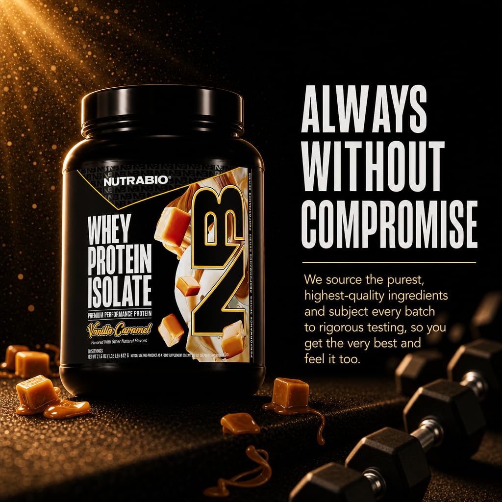 NutraBio 100% Whey Protein Isolate Protein Powder, 25g Protein with Complete Amino Acid Profile, Non-GMO, Soy & Gluten Free, Low Carb, Low Calorie Whey Protein Powder, Vanilla Caramel, 20 Servings — Amazon image 8