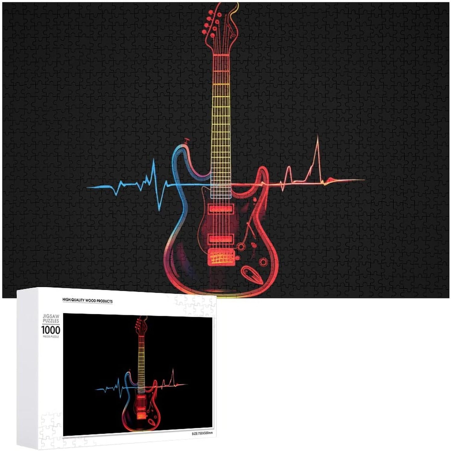 Heartbeat Electric Guitar Wood Puzzle Challenging Jigsaw Puzzles for Women Men