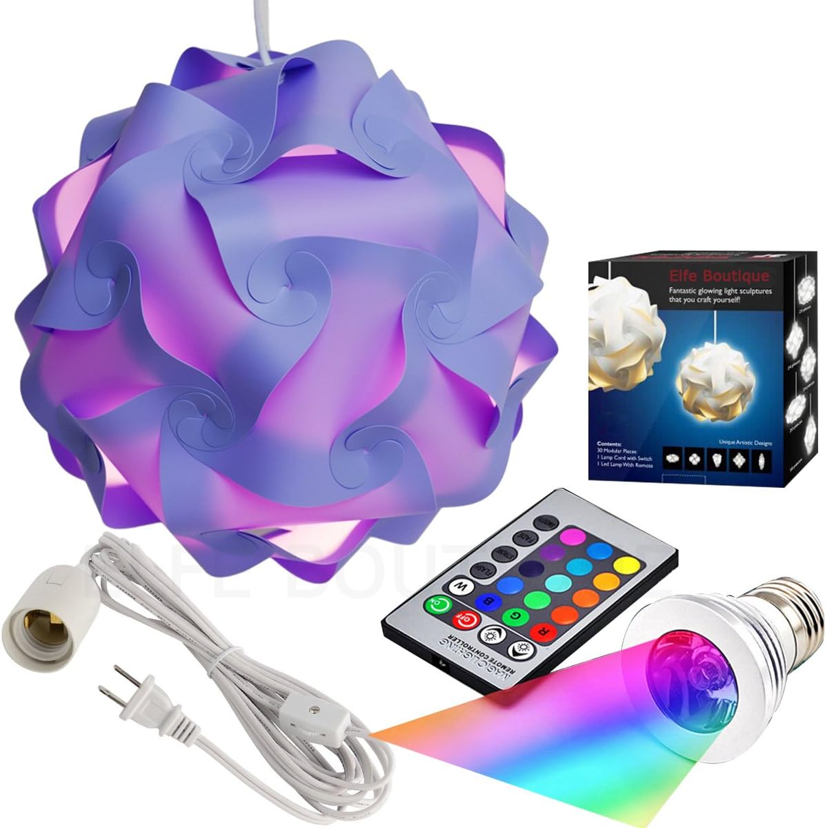Puzzle Lights Kit, Modern Jigsaw Puzzles Lamp with 12 Feet Cord and Remote Control 16 Color Changing LED Light Bulb Kit, M Size, Purple