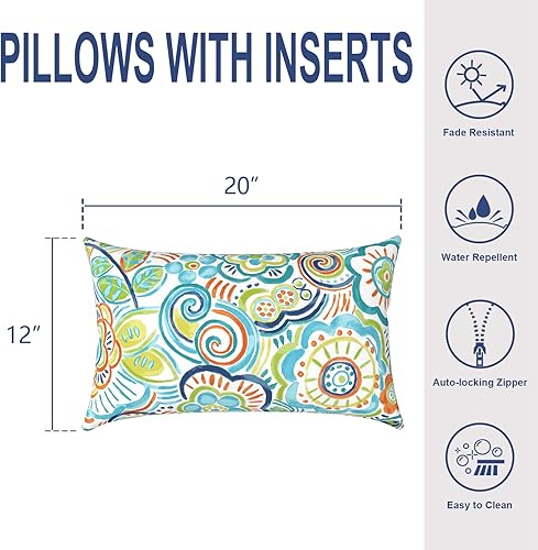 Miniatura 2 de Almohadas lumbares para exteriores e interiores, almohadas repelentes al agua, 12 x 20 pulgadas, almohadas para exteriores con inserto para jardín