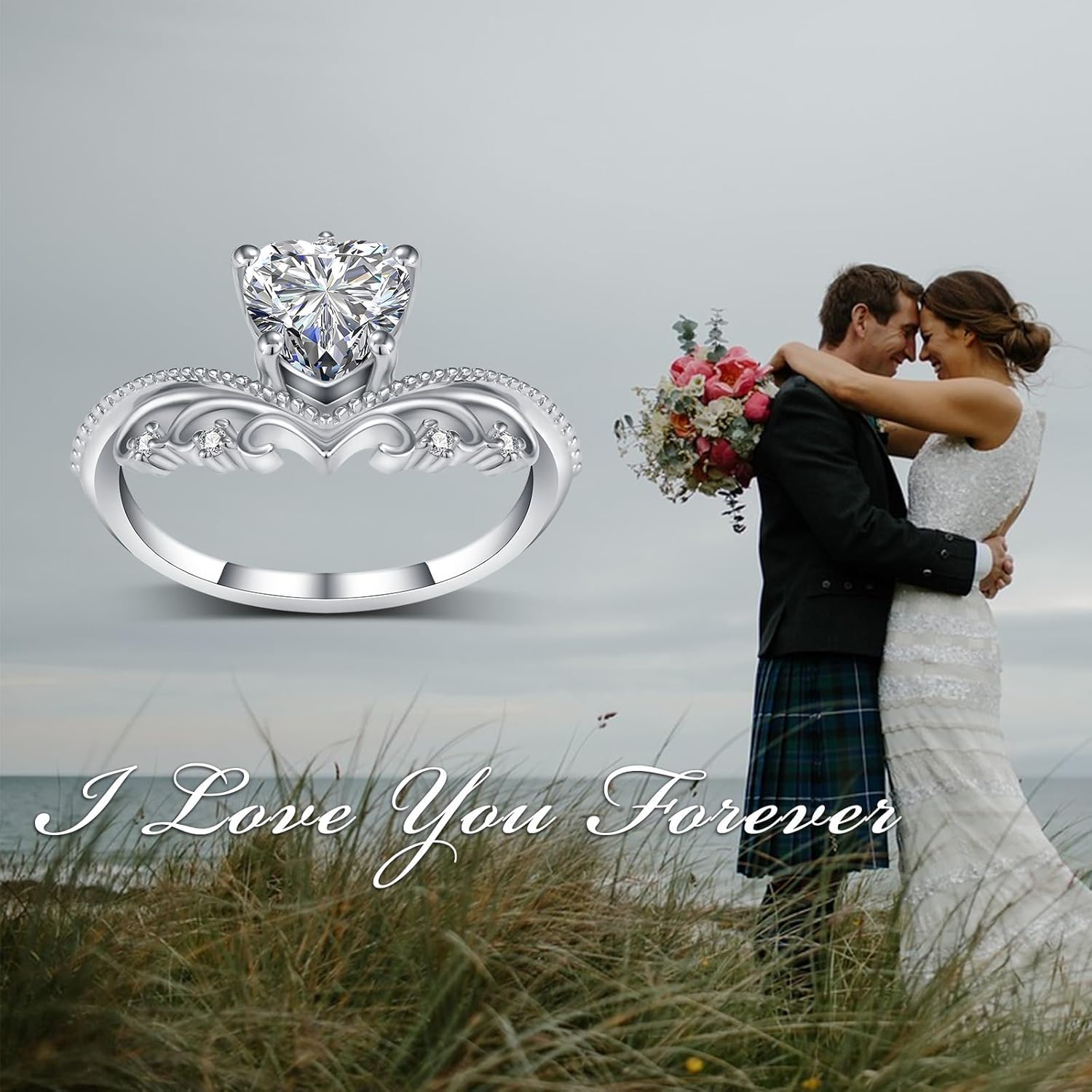Heart-Cut Moissanite Engagement Rings for Women,10K 14K 18K Real Gold Wedding Bands,Bridal Rings with Free Engraving