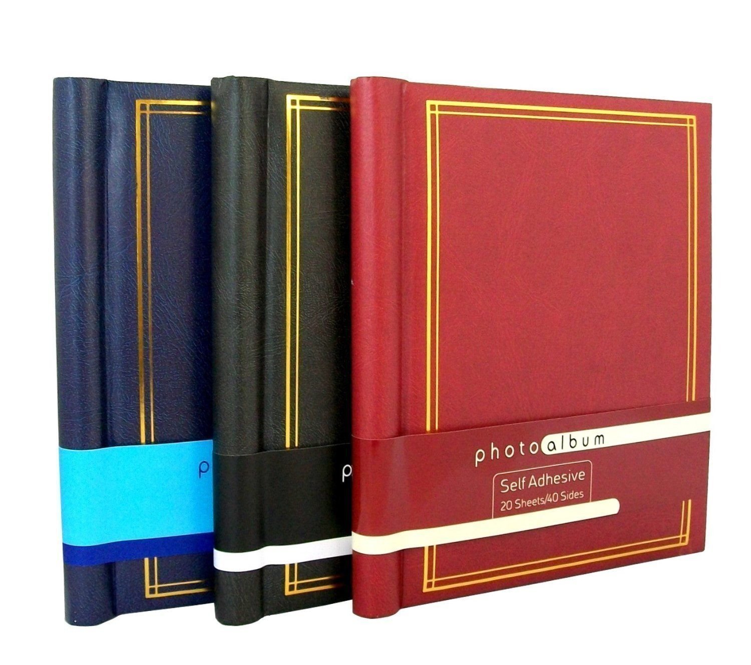 Raxter® Self-Adhesive Photo Albums with 20 Sheets/40 Sides each, Black/Red/Blue, Large, Pack of 3