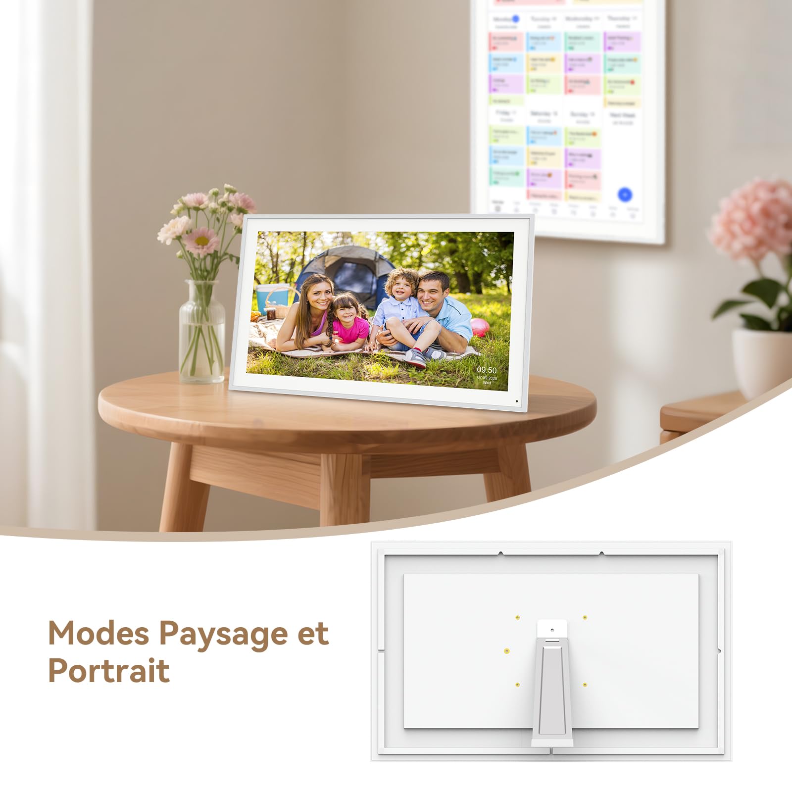 TABWEE Calendrier Digital 15,6" - Calendrier Électronique pour Planning Familial, Tableau des Tâches, Planificateur de Repas, Système de Récompenses (Cadre Photo Numérique)