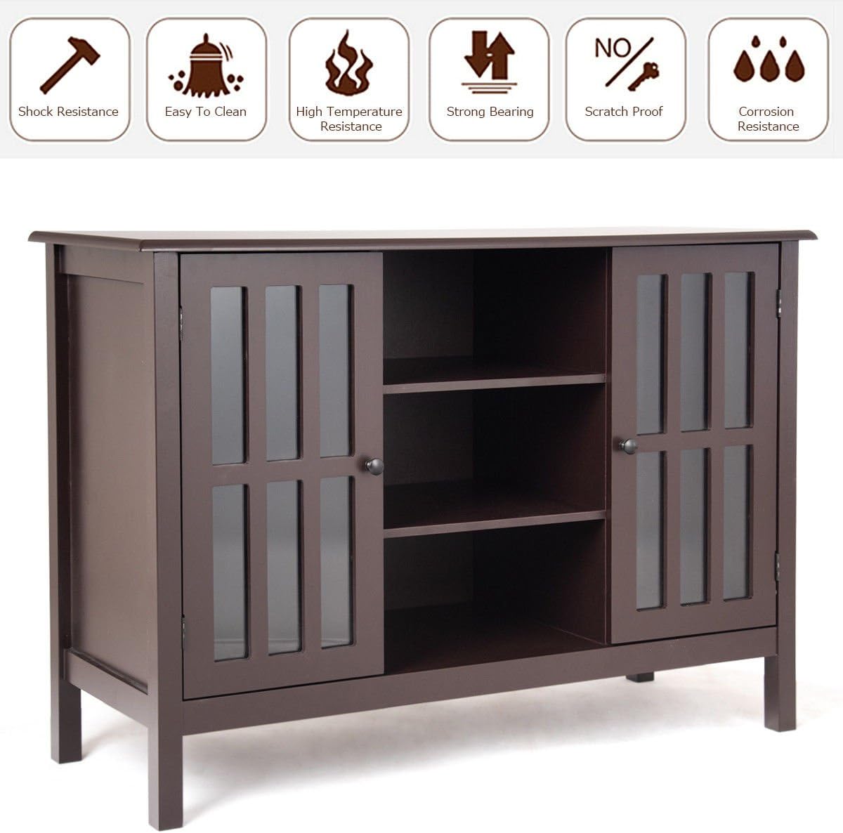 Brown TV Stand Storage Console Free Standing Wood Cabinet Holds Up To A 45" TV