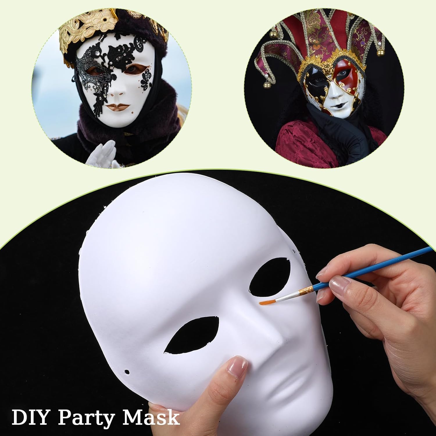 50 Pcs Paper Mache Mask Bulk Blank White Paintable Halloween Mardi Gras Party Mask DIY Full Face Craft Plain Paper Mache Art Masks for Masquerade Halloween Cosplay