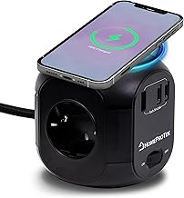 HOMEPROTEK Cube USB Power Strip - Power Strips with Wireless Charger - Thief Plugs with 3 AC, 2 USBC Ports and 1 USBA - Practical and Compact Multiple Plug for Daily Use - Black