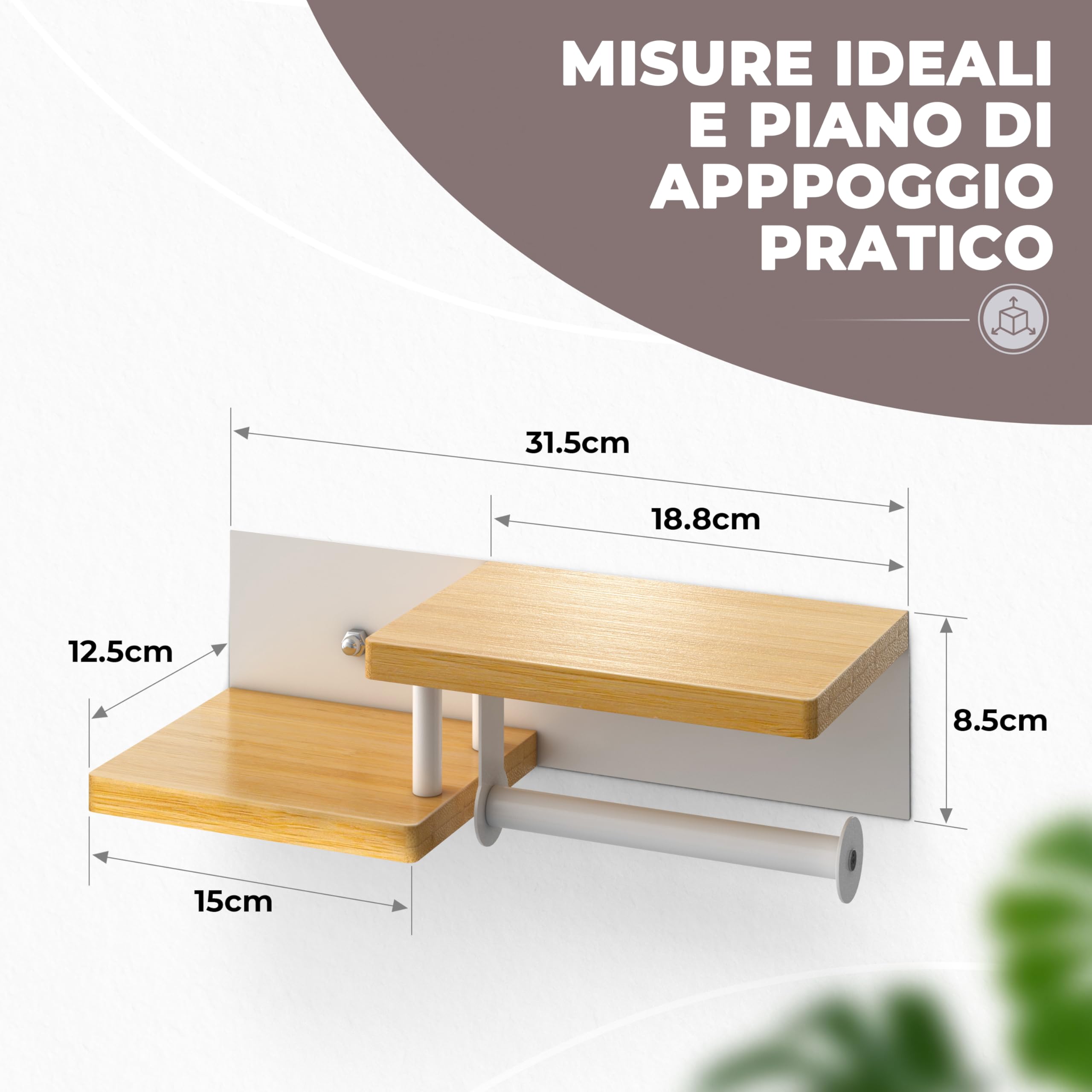 ElbFuchs® Porta carta igienica legno [ADESIVO o FORARE] Bianco | Portarotolo carta igienica adesivo con ripiano | Portacartaigienica bagno senza foratura | Porta carta igienica da muro |